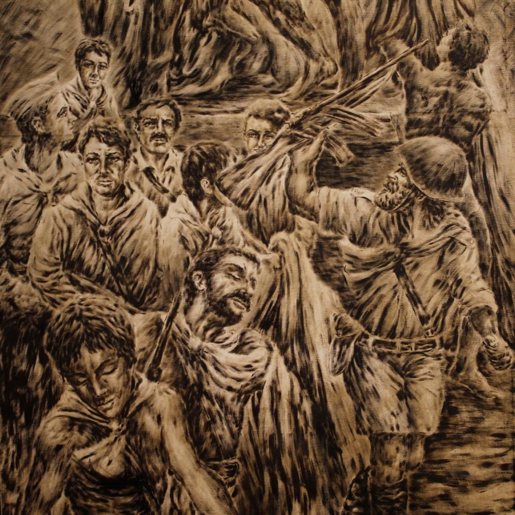 20th Century Mixed Media on Canvas Signed Vittorini C. Italian Painting, 1980 - Black Figurative Painting by Unknown