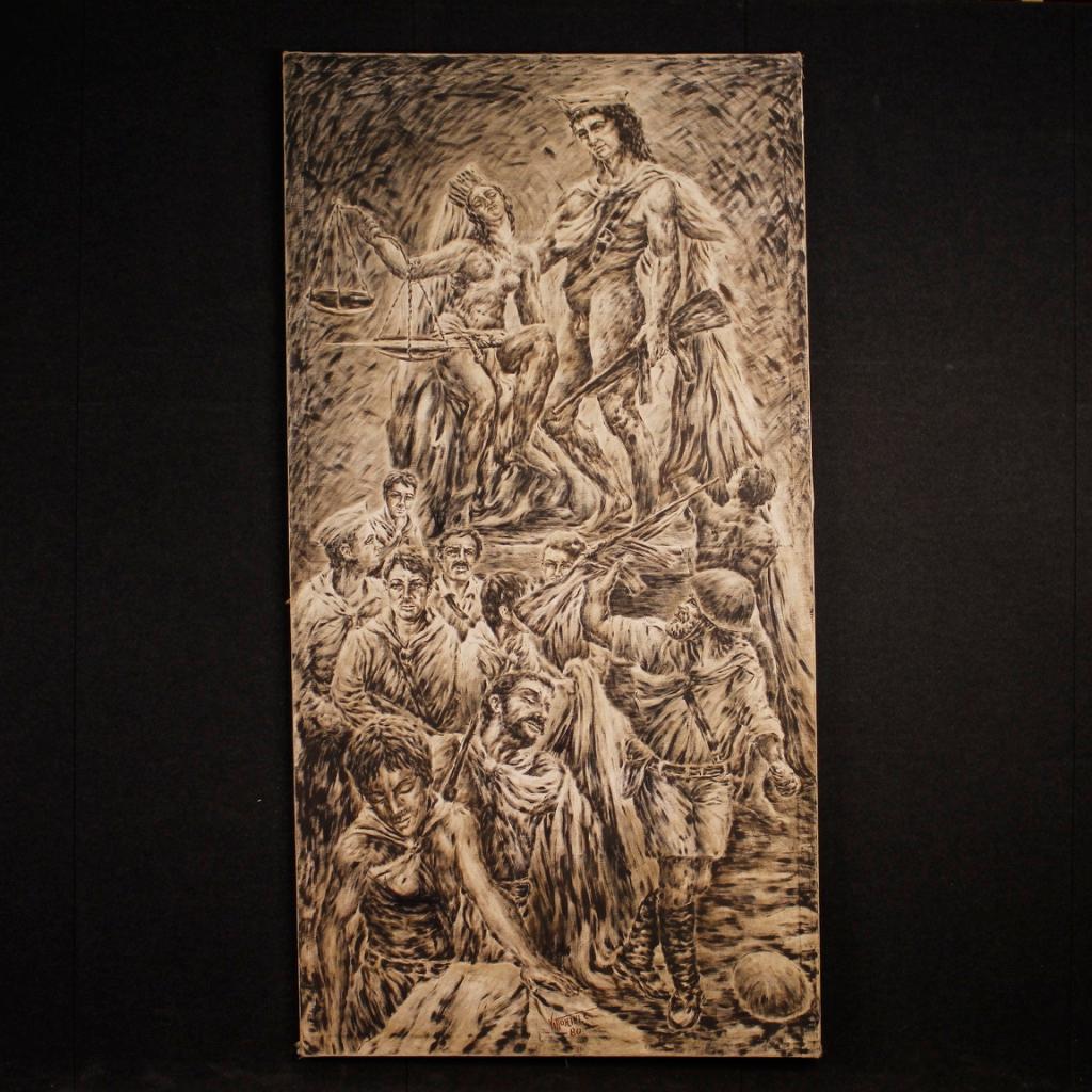 Unknown Figurative Painting - 20th Century Mixed Media on Canvas Signed Vittorini C. Italian Painting, 1980