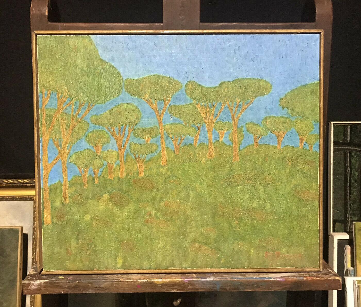 Peinture à l'huile signée de l'école Nabis/ Pont-Aven du 20ème siècle - arbres en terre verte - Painting de Unknown