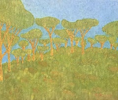 Peinture à l'huile signée de l'école Nabis/ Pont-Aven du 20ème siècle - arbres en terre verte