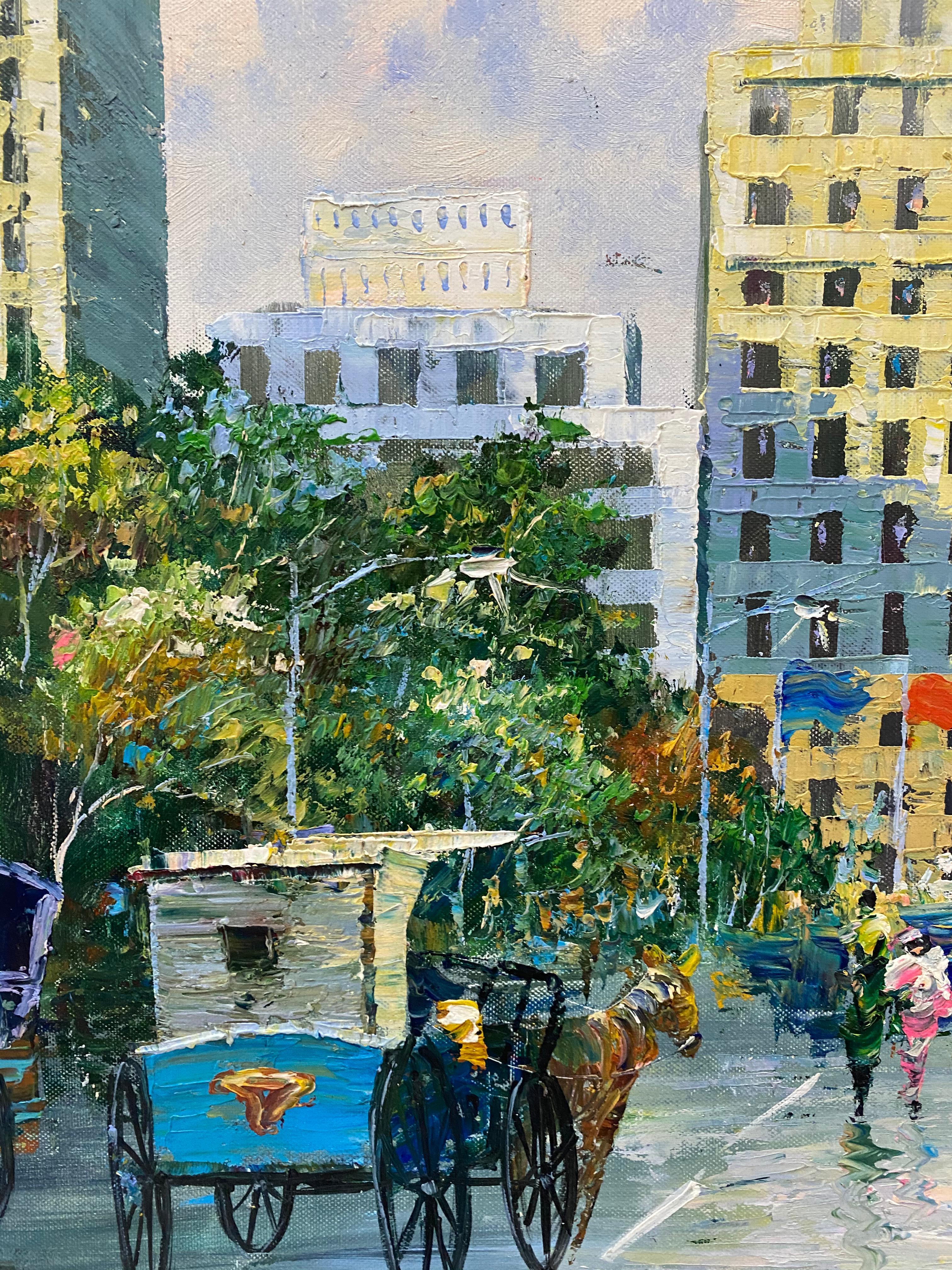 20th Century New York Cityscape W/ Figures & Flags by Sebastian For Sale 1