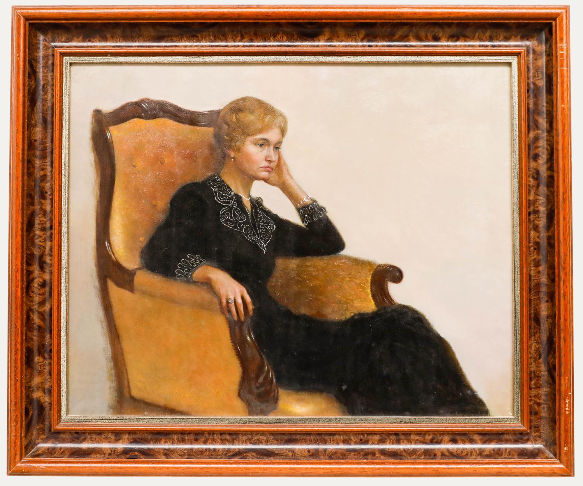 Unknown Portrait Painting - 20th Century Oil - A Moment to Reflect