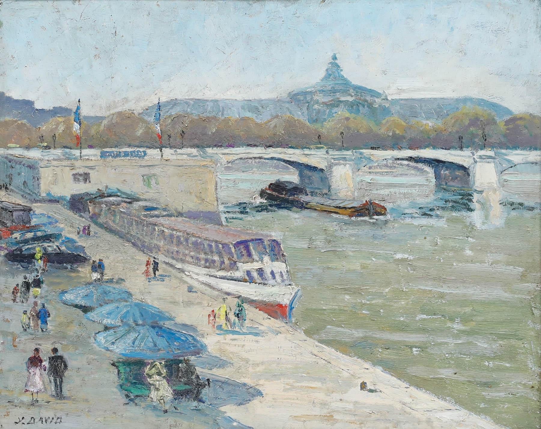 20th Century Oil - A Stroll Along the Seine - Painting by Unknown
