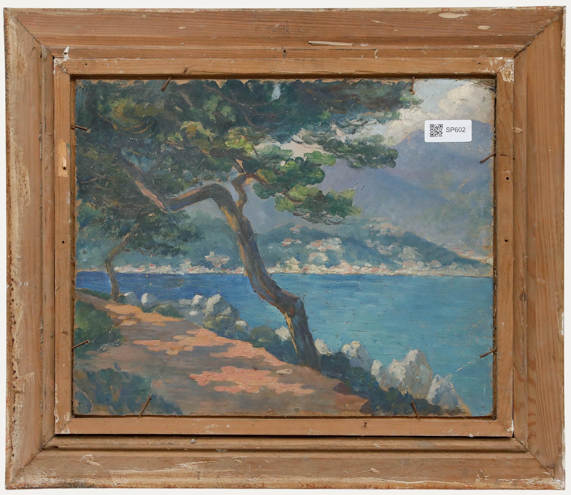 20th Century Oil - A Stroll Along the Seine - Brown Landscape Painting by Unknown