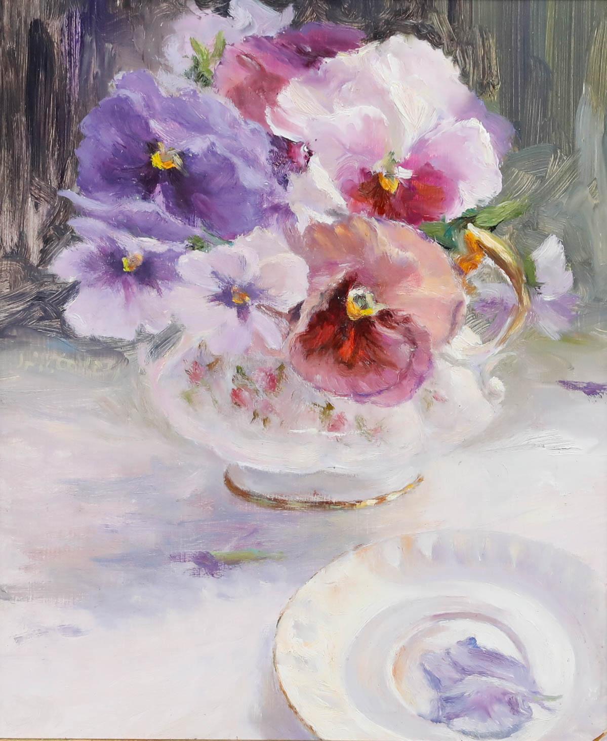 20th Century Oil - A Study of Pansies - Painting by Unknown