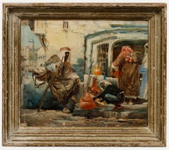 Huile du 20e siècle - Scène de marché arabe