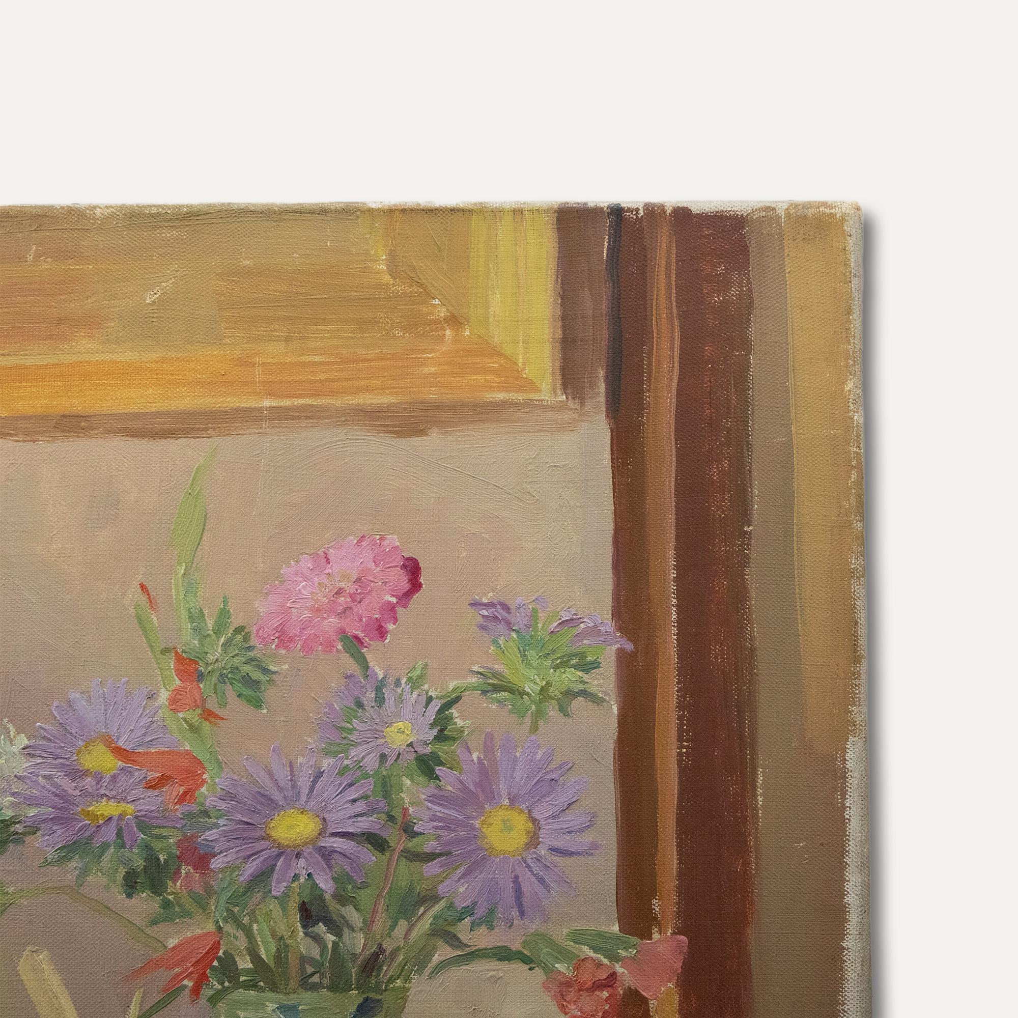 20th Century Oil - Asters on the Dining Table For Sale 1