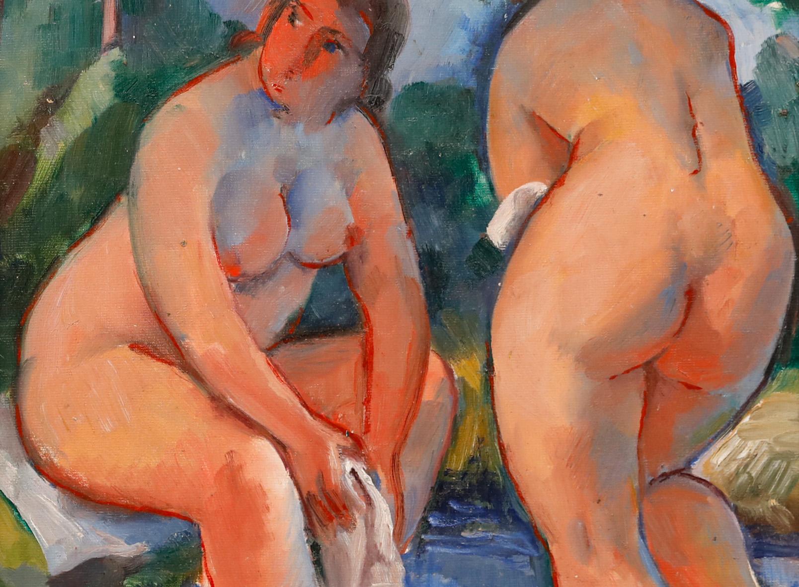 Öl des 20. Jahrhunderts - Badegäste – Painting von Unknown