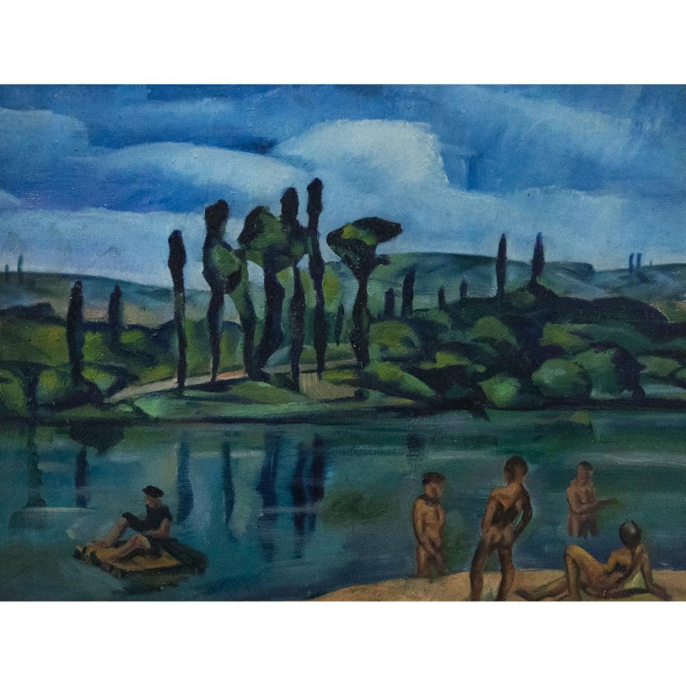 20th Century Oil - Bathing Figures - Painting by Unknown