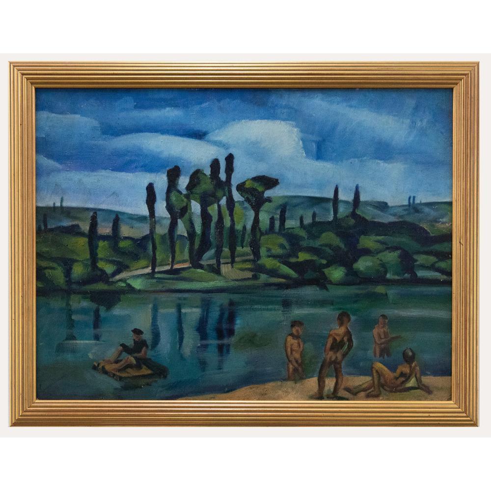 Unknown Nude Painting - 20th Century Oil - Bathing Figures