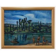 Vintage 20th Century Oil - Bathing Figures