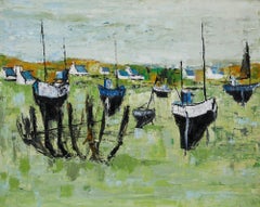 20th Century Oil - Beached Sailboats