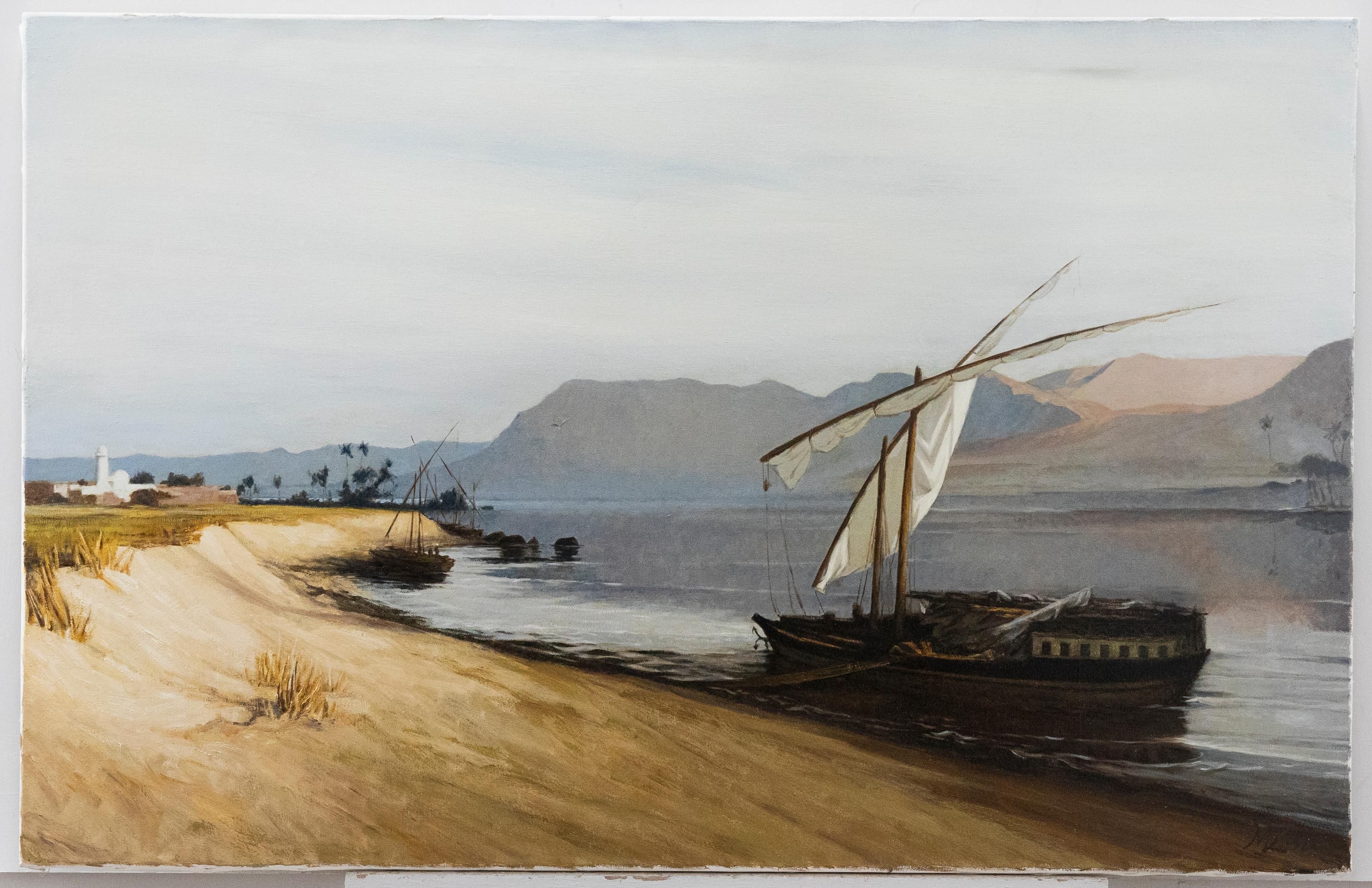 20th Century Oil - Boats on the Nile - Painting by Unknown