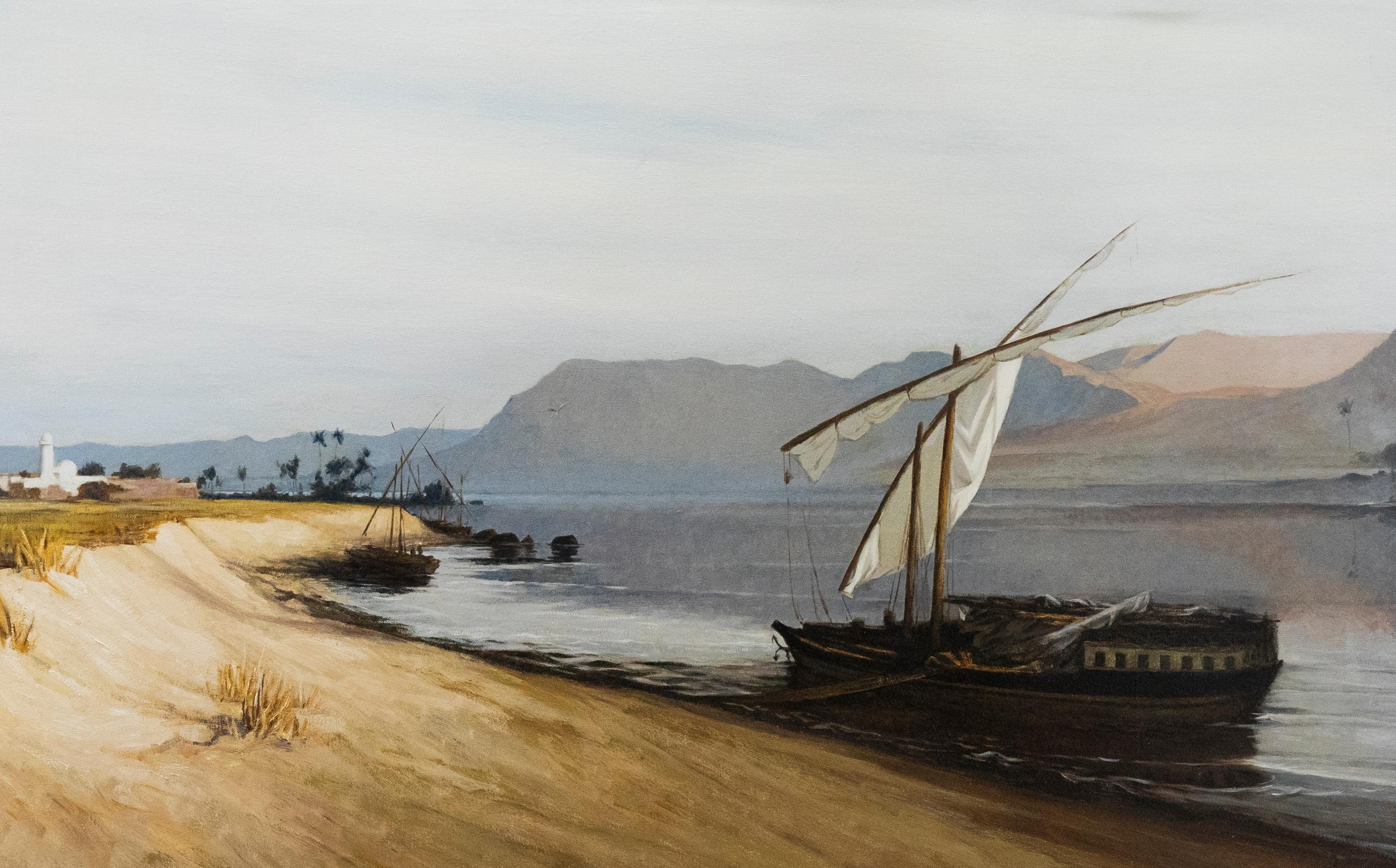 Unknown Landscape Painting - 20th Century Oil - Boats on the Nile