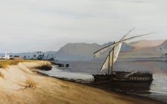 Vintage 20th Century Oil - Boats on the Nile