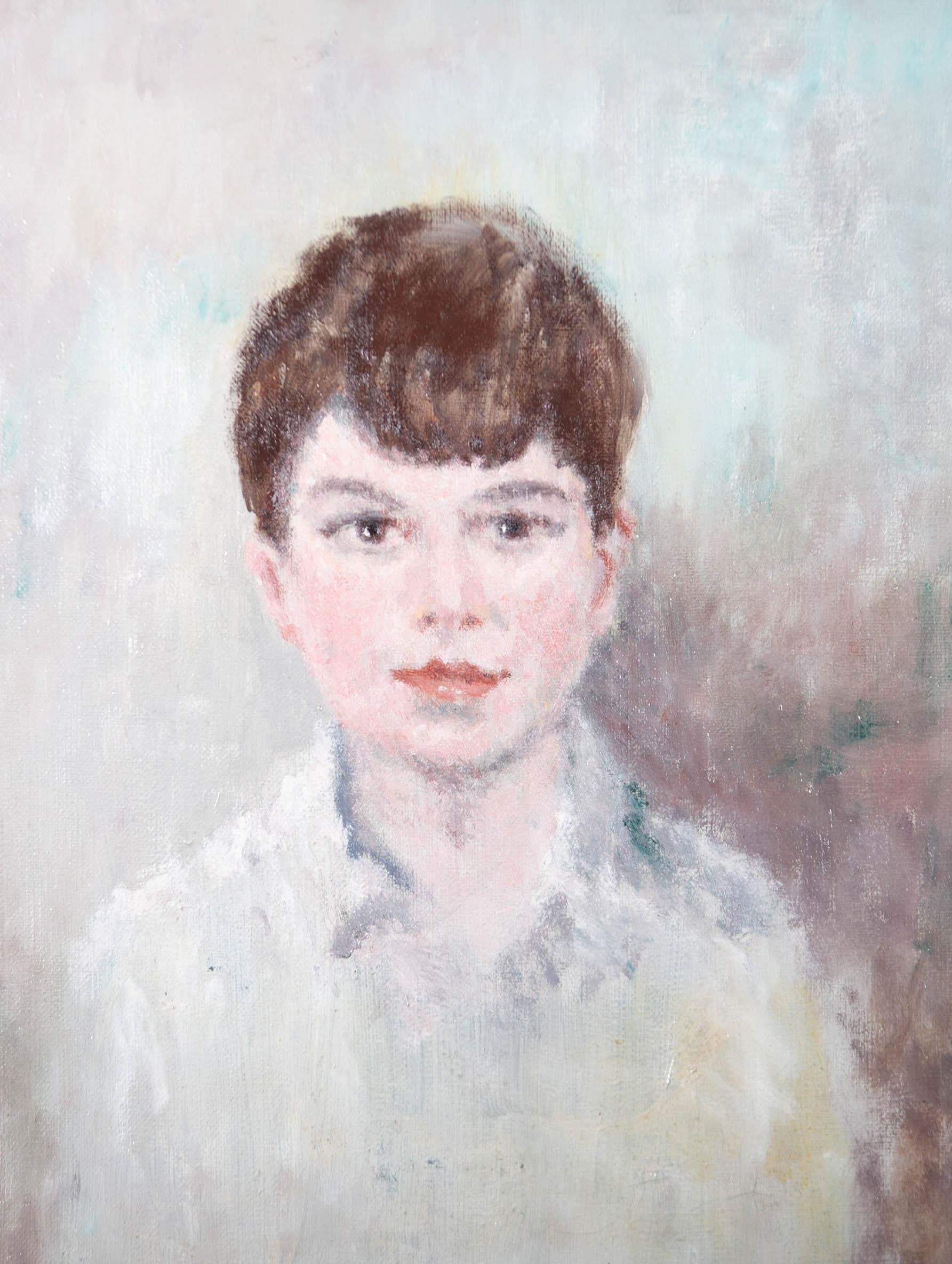 20th Century Oil - Boy in White Shirt - Painting by Unknown