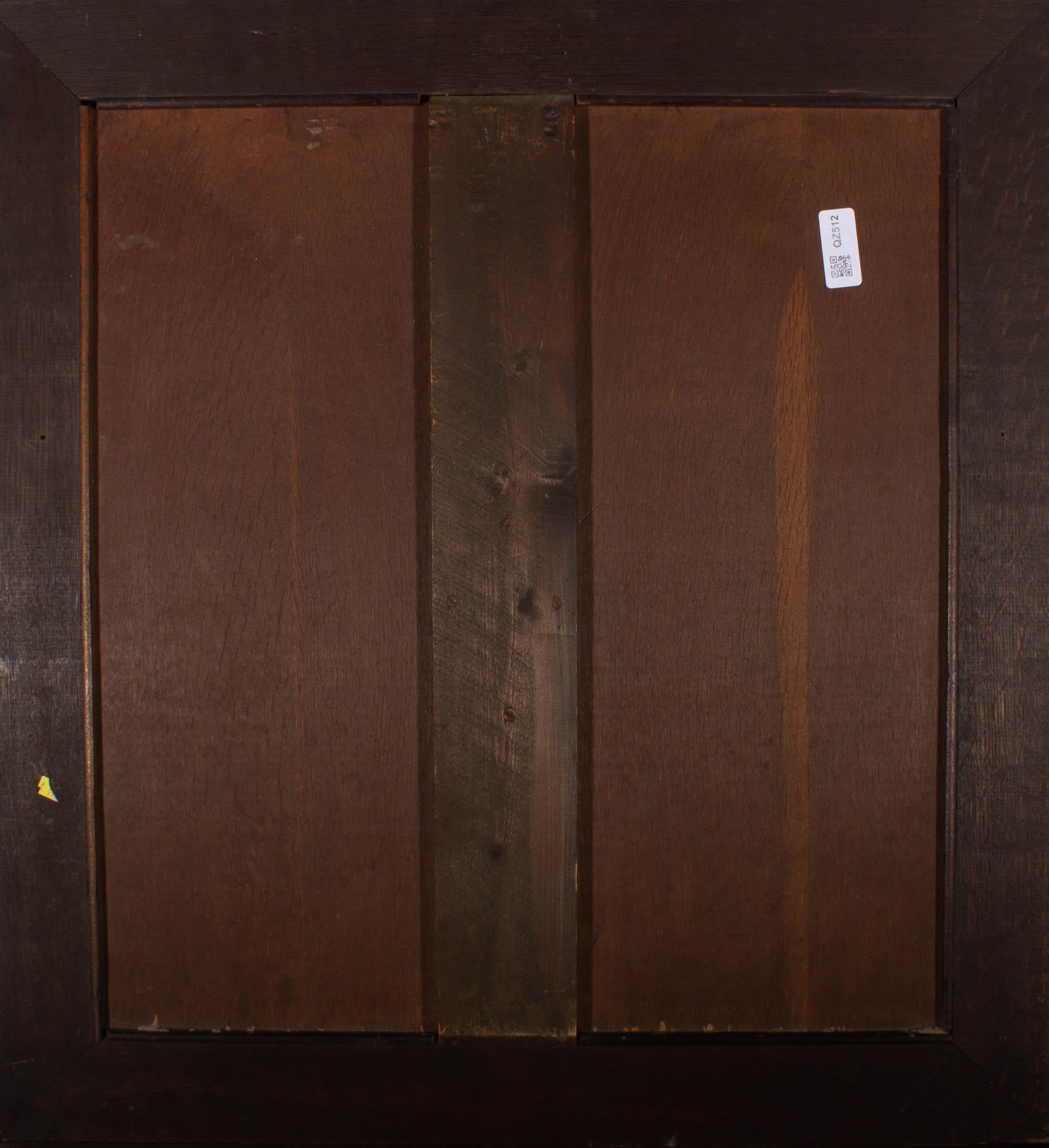 Un affascinante dipinto a olio che raffigura dei bambini che giocano sotto un viadotto. Senza segno. Presentato in una cornice di legno scuro. Su pannello di legno.

