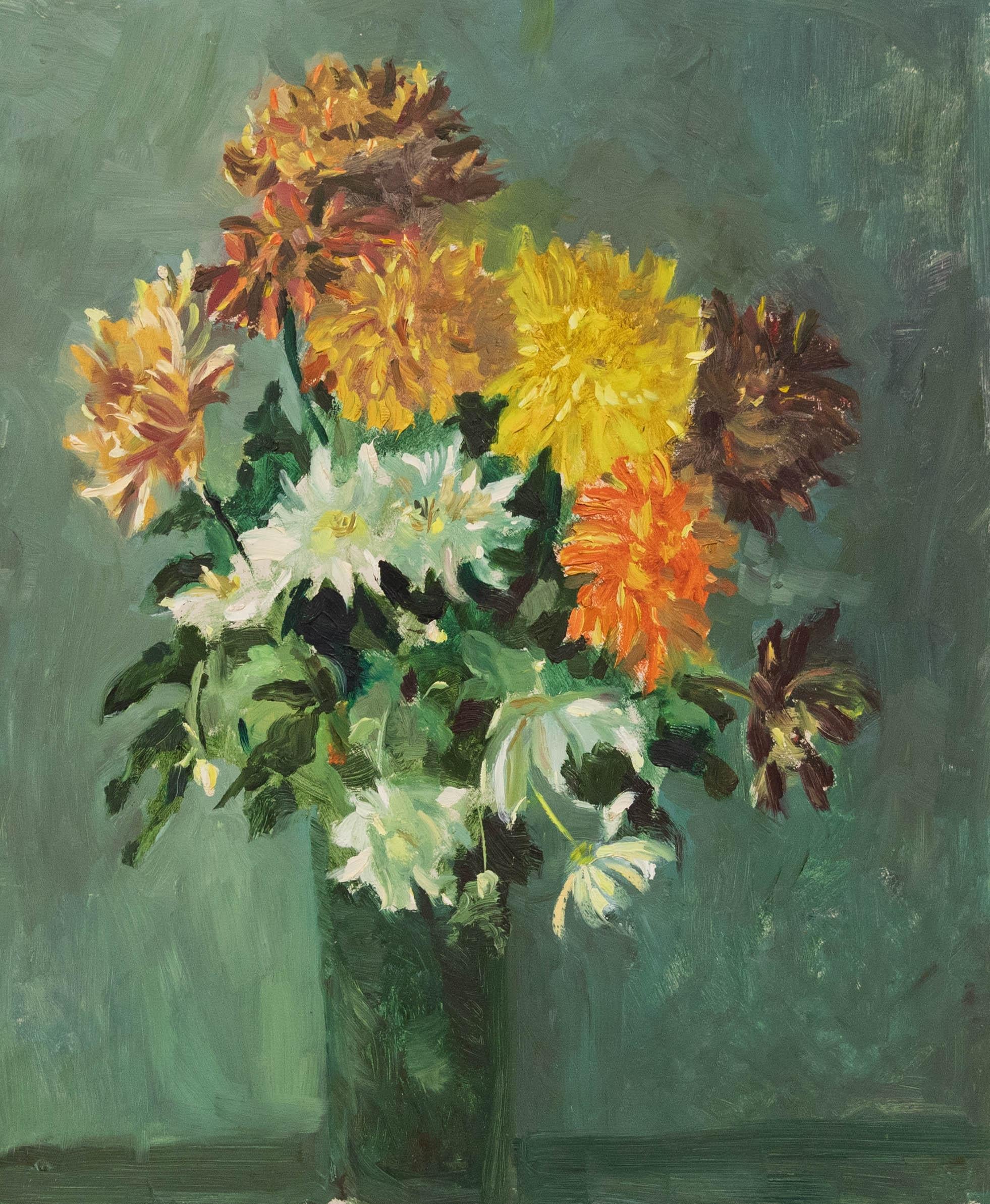 Olio del XX secolo - Crisantemi - Painting di Unknown