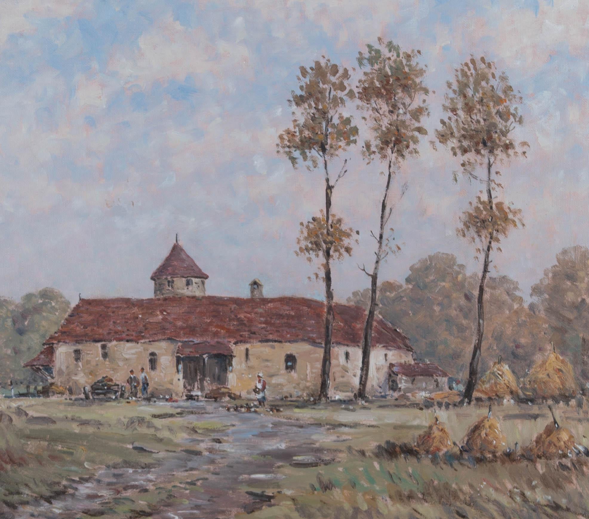 20th Century Oil - Continental Farm - Painting by Unknown