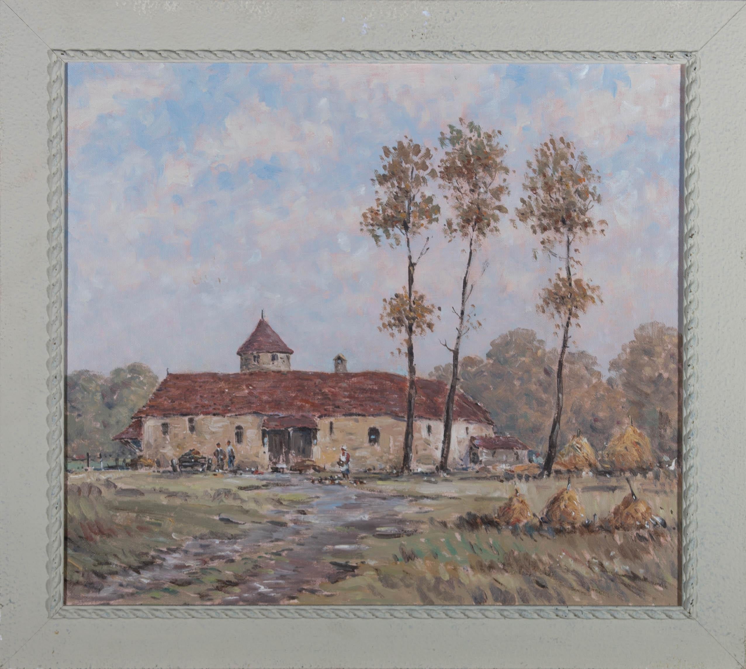 Unknown Landscape Painting – Ölgemälde des 20. Jahrhunderts – Kontinentale Farm