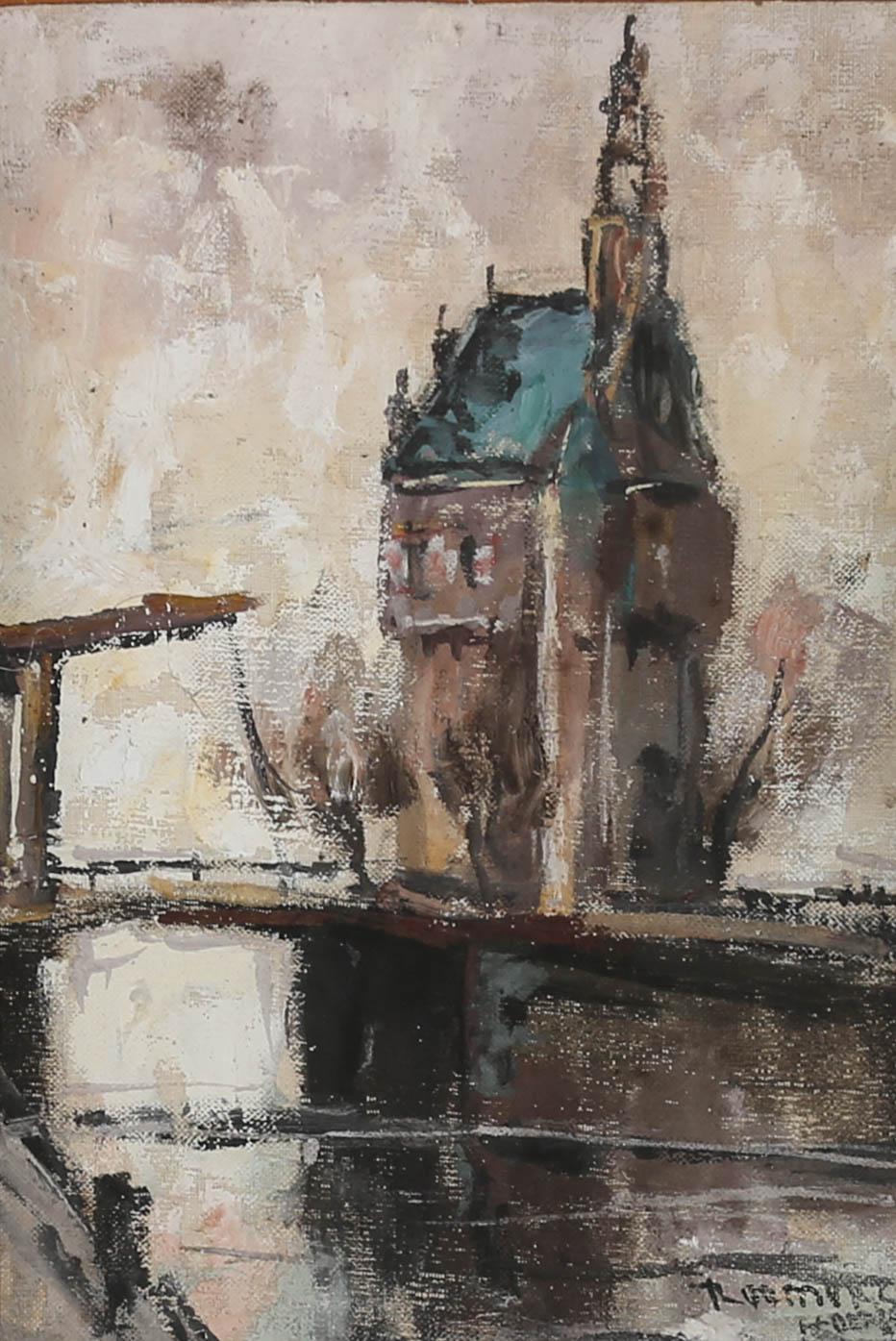 20th Century Oil - Continental Tower - Painting by Unknown