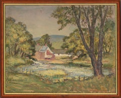 20th Century Oil - Countryside View with Pond