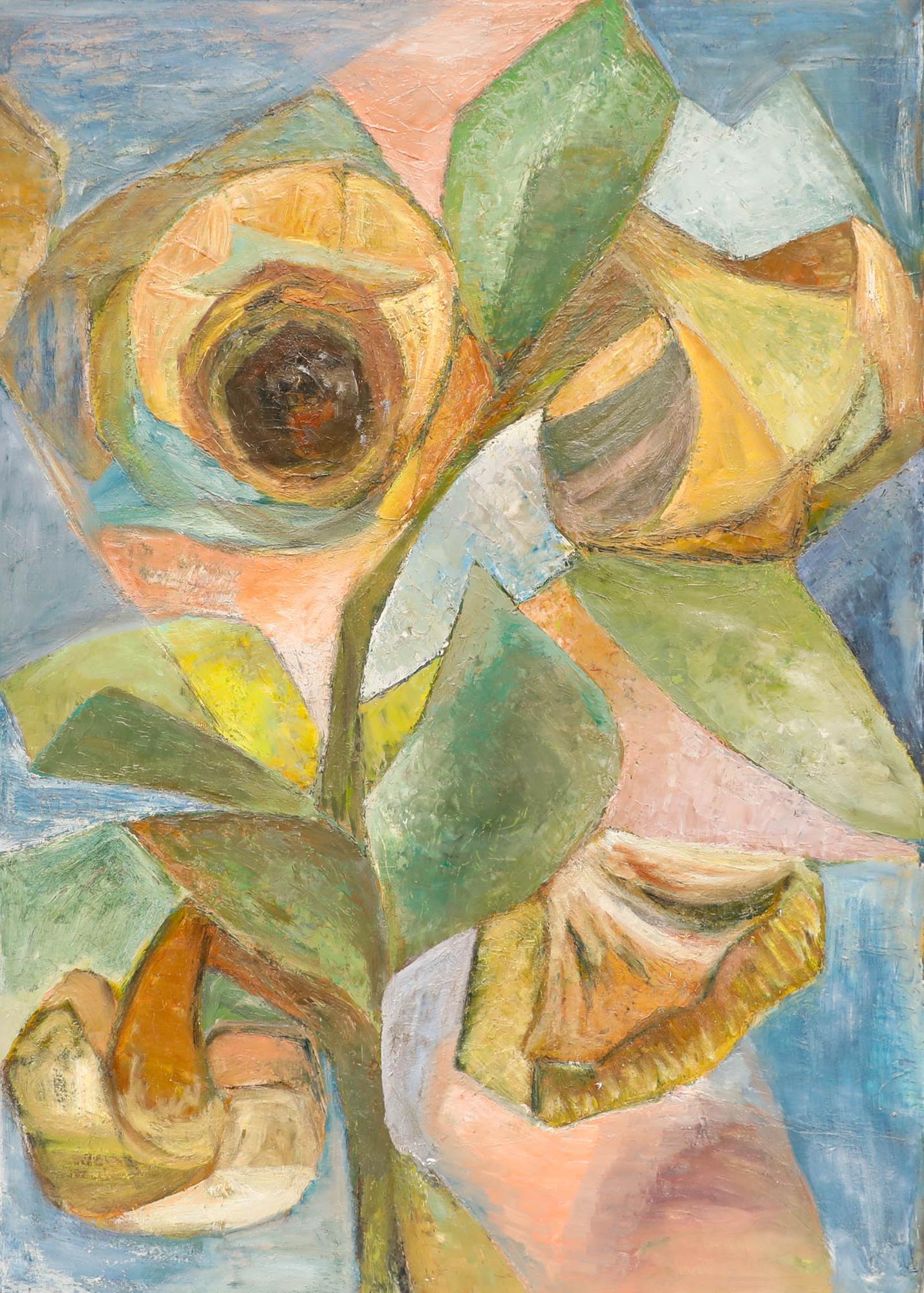 20th Century Oil - Cubist Sunflowers - Painting by Unknown