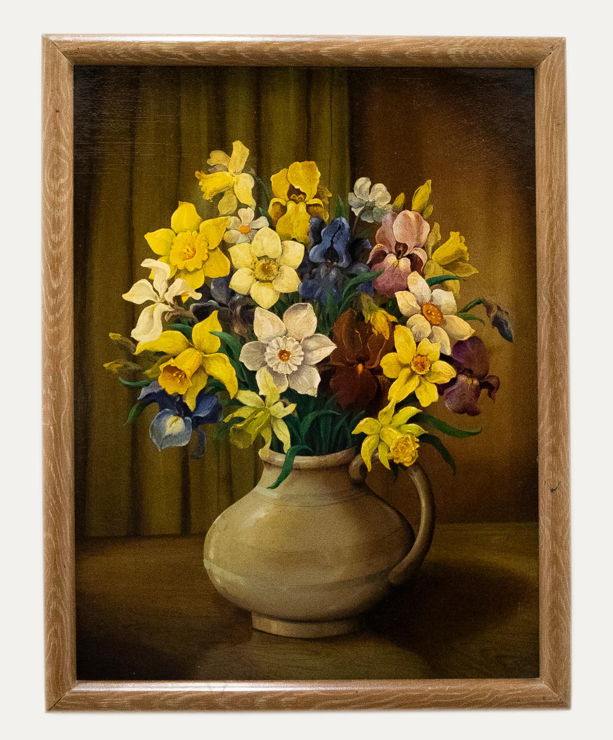 Unknown Still-Life Painting - 20th Century Oil - Daffodils and Iris