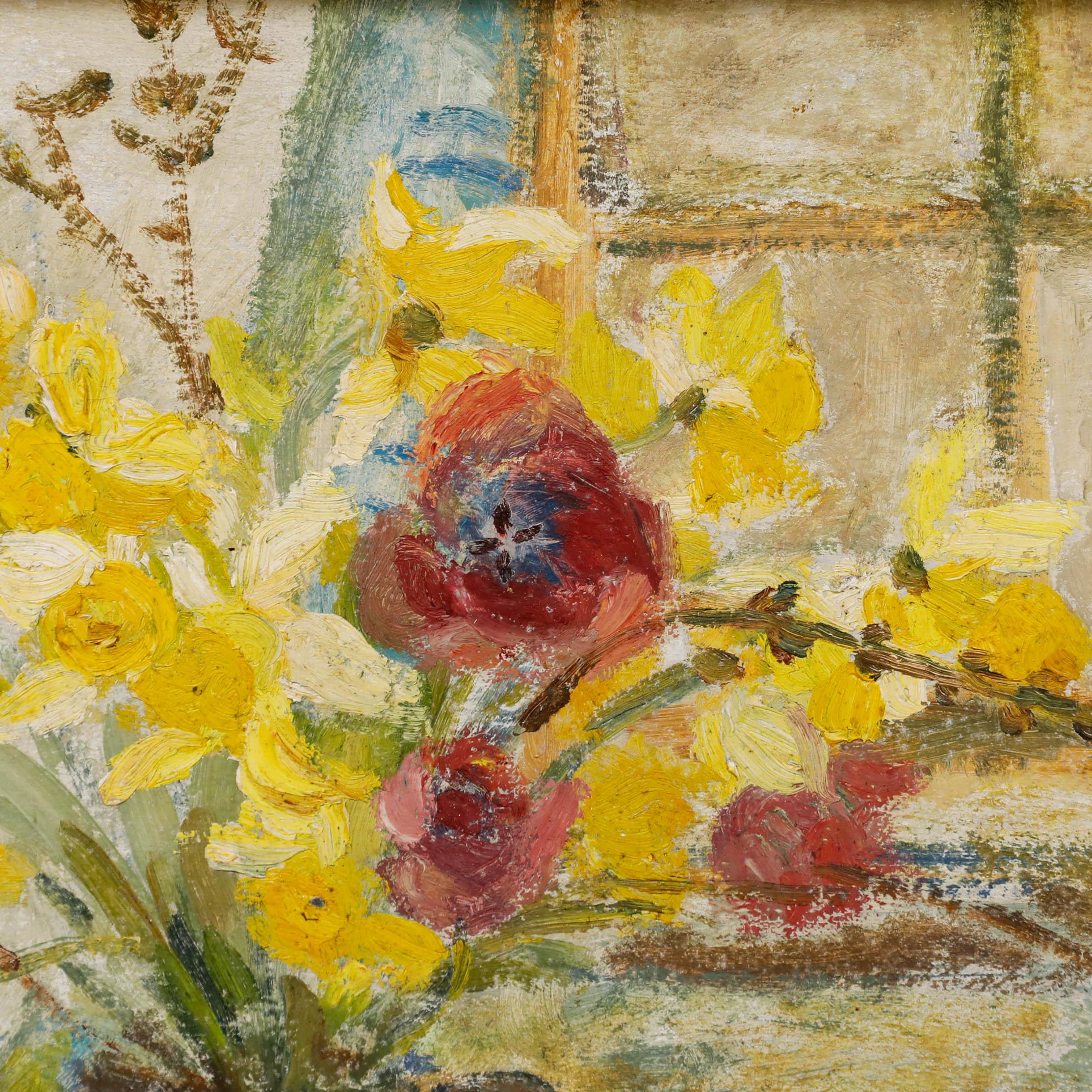 20th Century Oil - Daffodils and Poppies For Sale 1