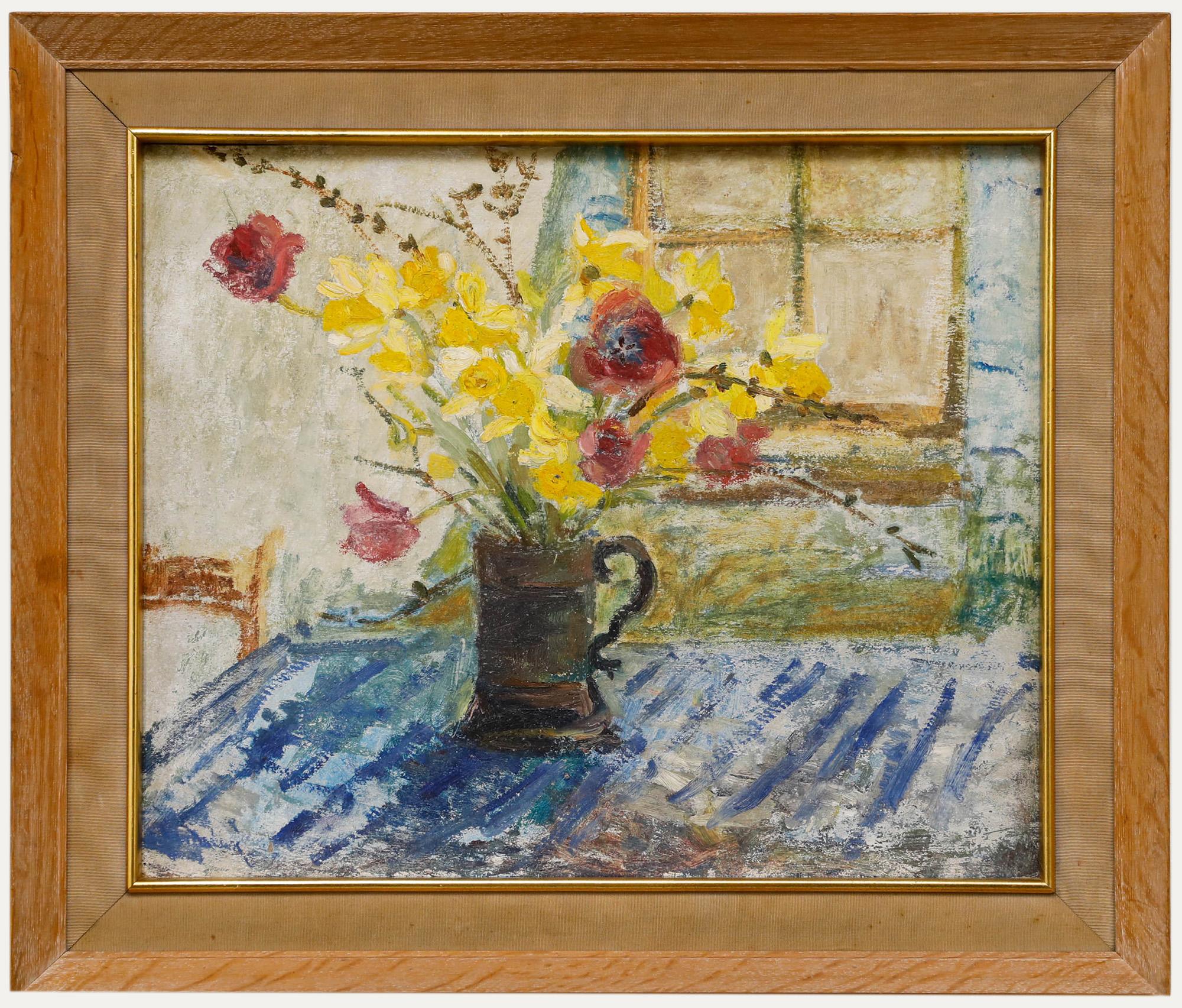 Unknown Still-Life Painting - 20th Century Oil - Daffodils and Poppies