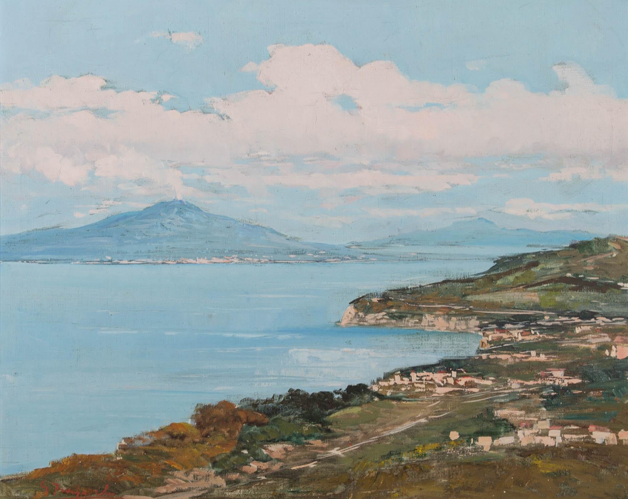 20th Century Oil - Distant Mount Vesuvius - Painting by Unknown