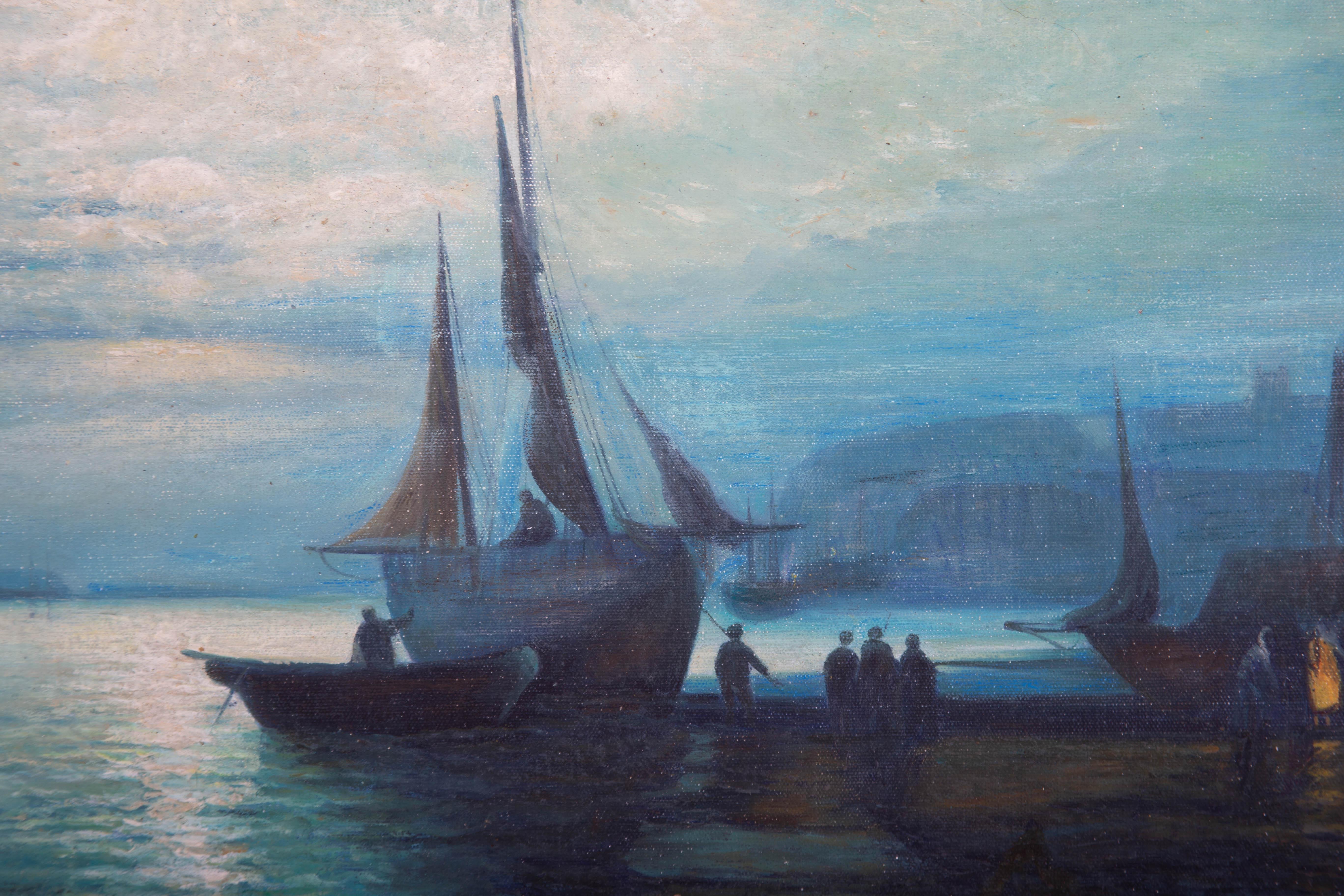 20th Century Oil - Docks By Night - Painting by Unknown