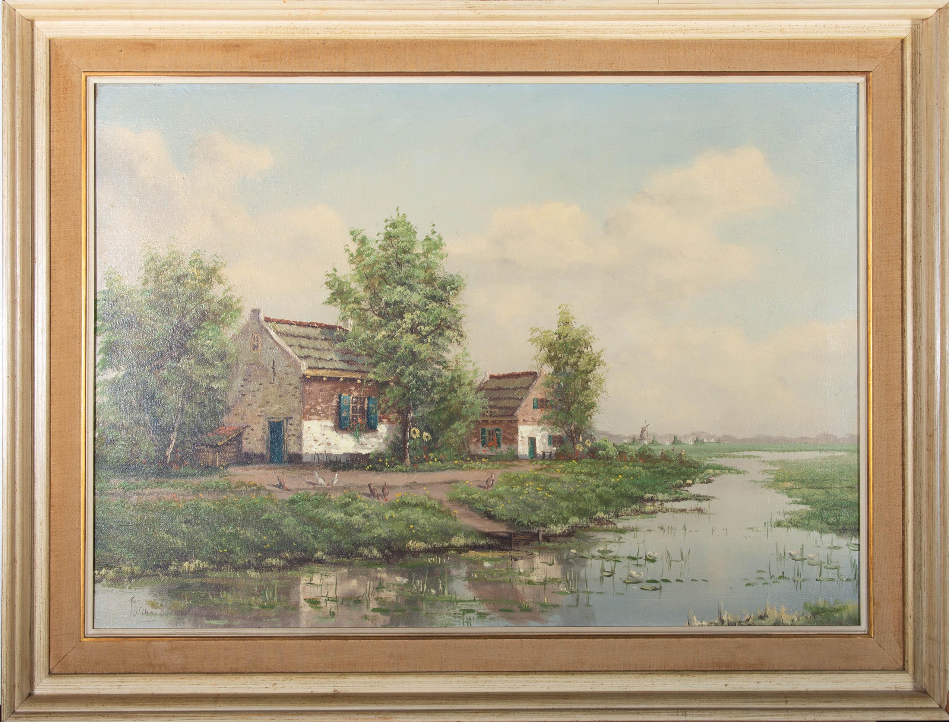 Unknown Landscape Painting - 20th Century Oil - Dutch Farm Scene