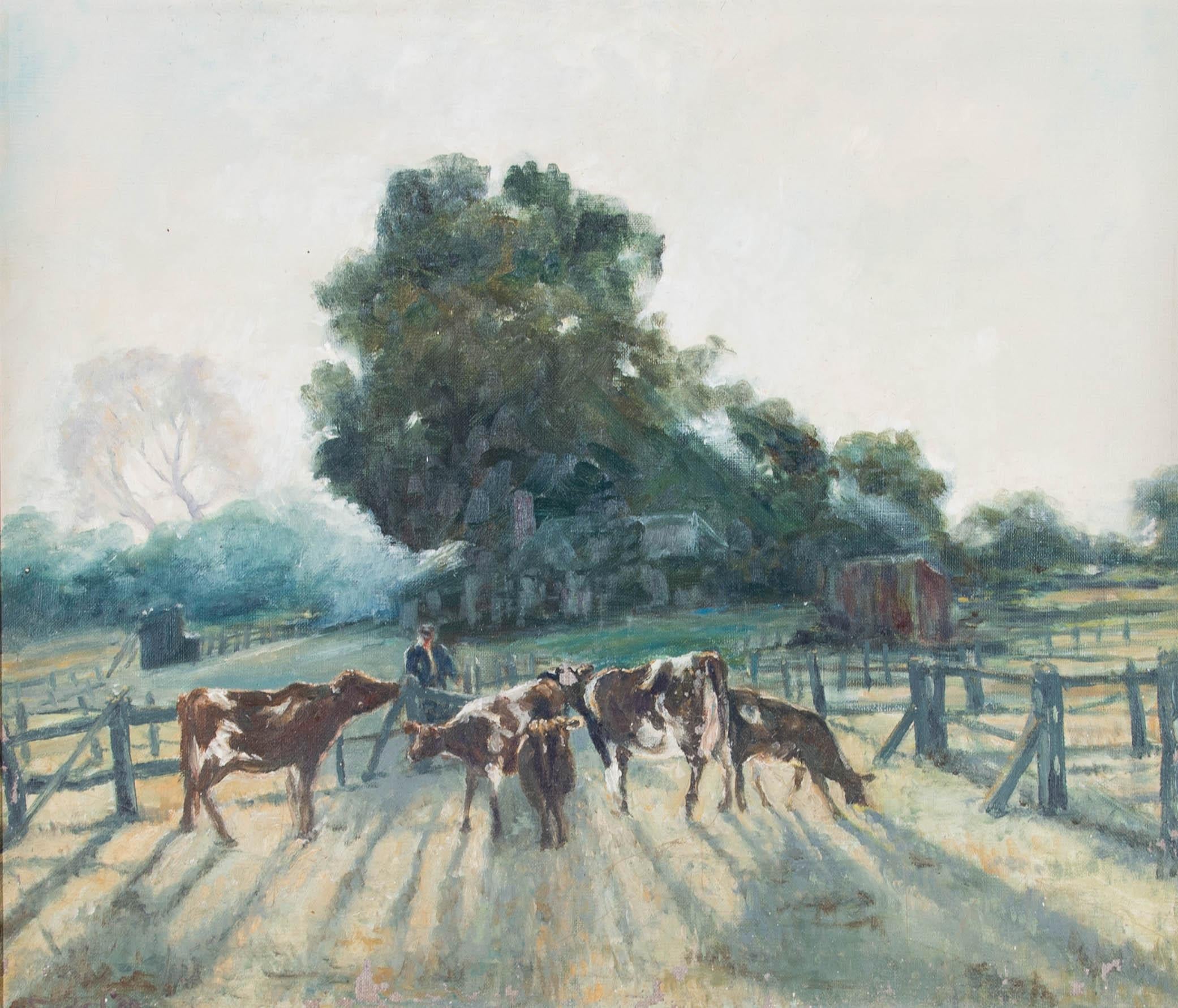 20th Century Oil - Early Morning Feed - Painting by Unknown