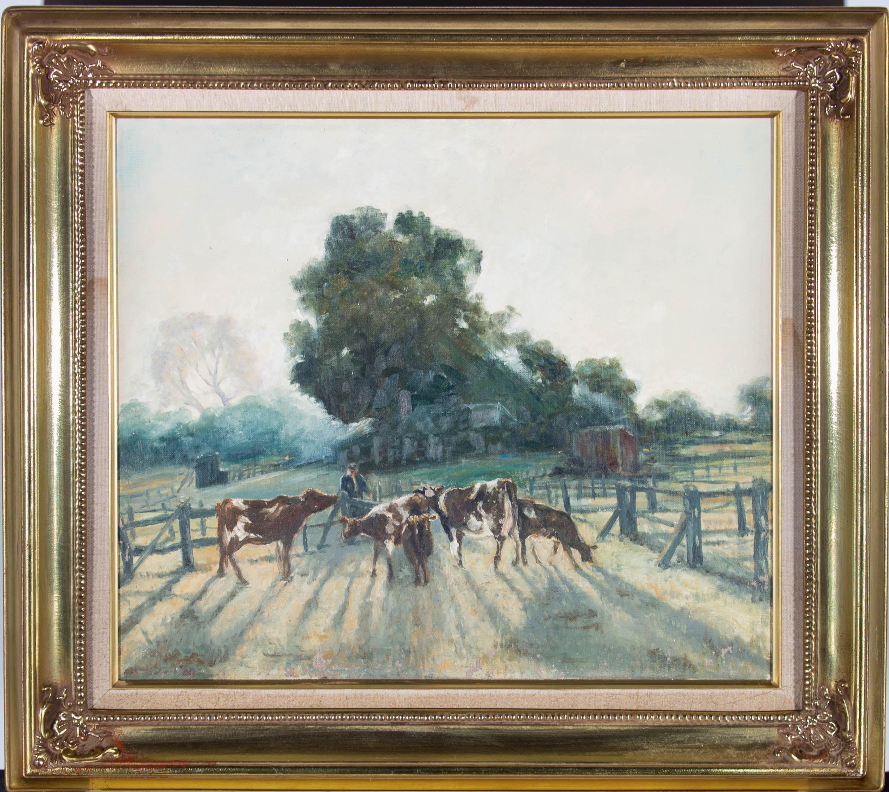 Unknown Landscape Painting - 20th Century Oil - Early Morning Feed