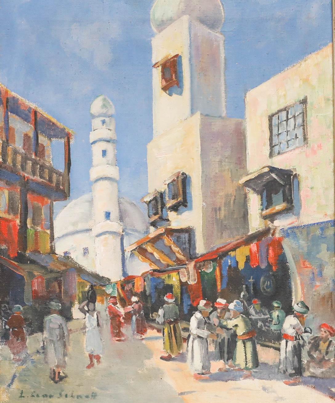 20th Century Oil - Eastern Bazaar - Painting by Unknown