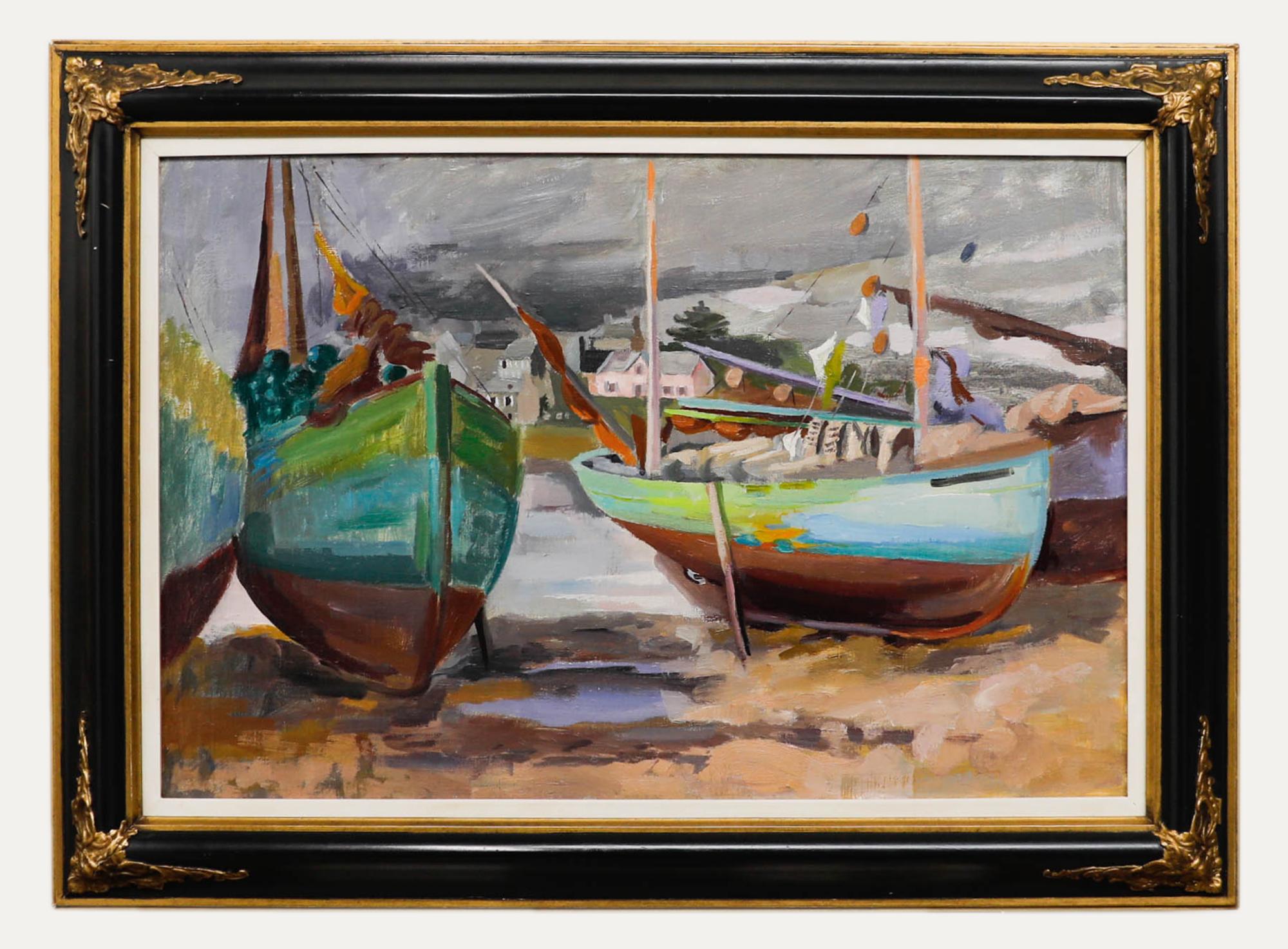 Figurative Painting di Unknown - Olio del XX secolo - Porto di pesca