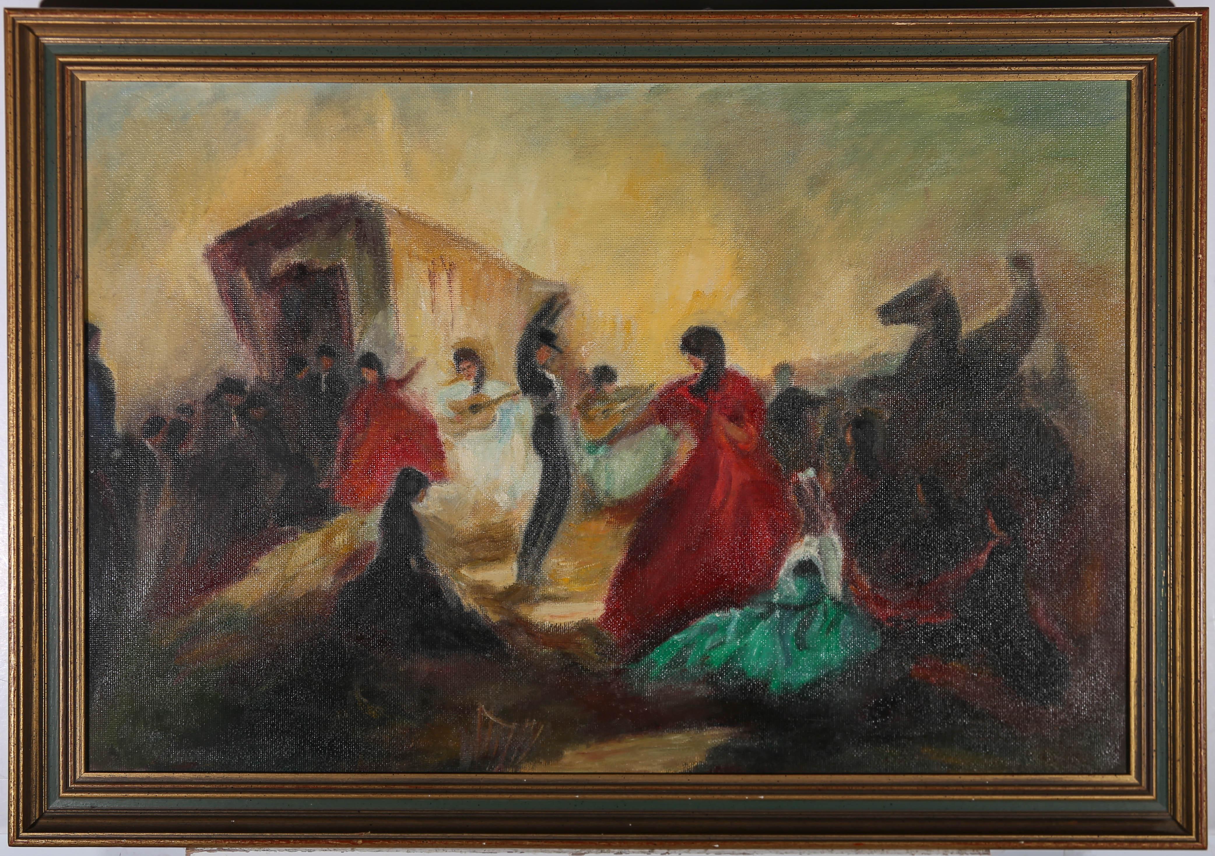 Unknown Portrait Painting - 20th Century Oil - Flamenco Dancing