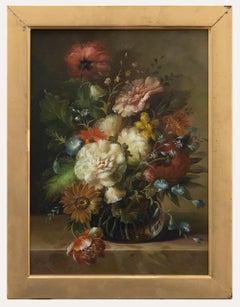 20th Century Oil - Flowers in a Glass Vase