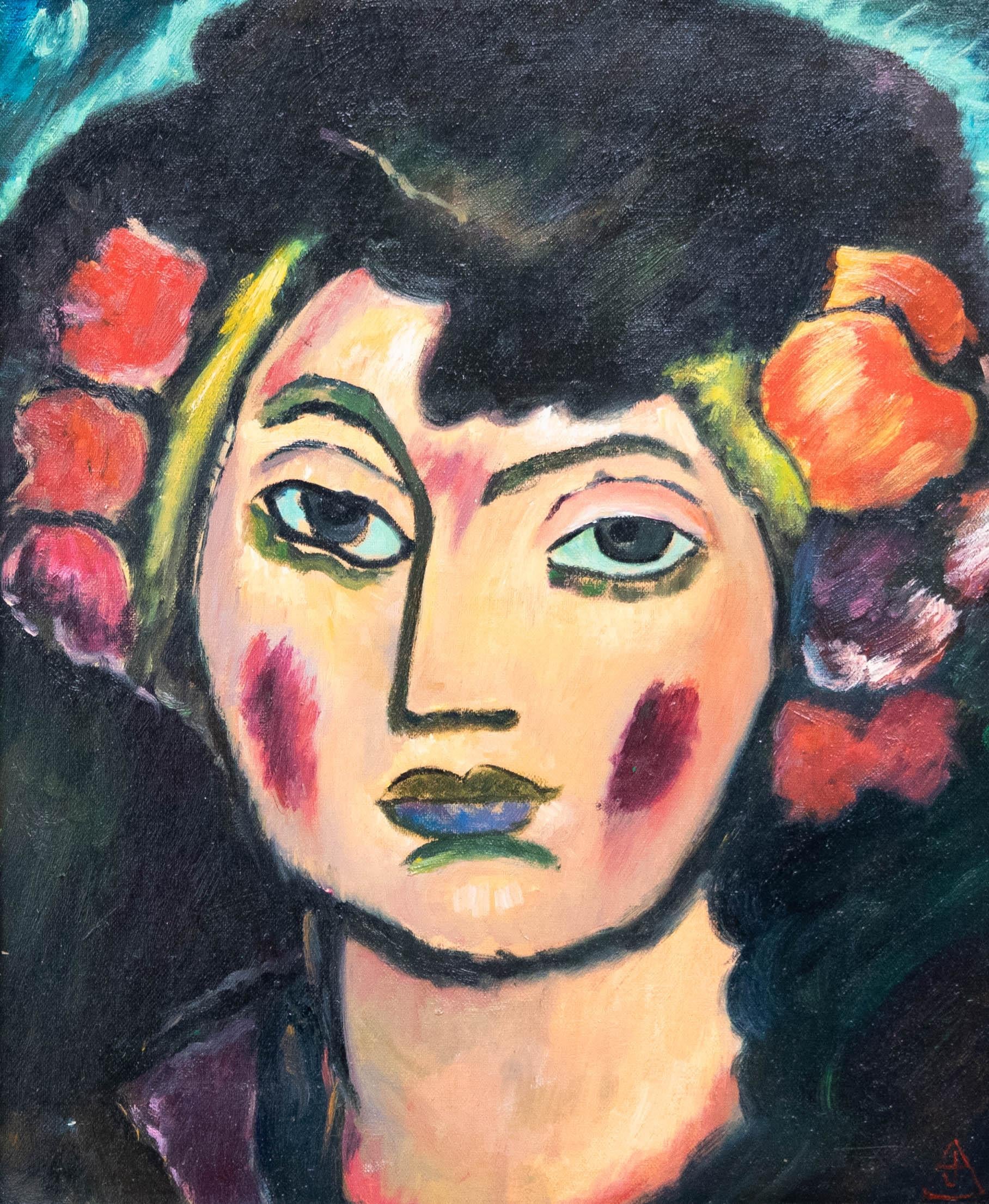 20th Century Oil - Flowers in Her Hair - Painting by Unknown
