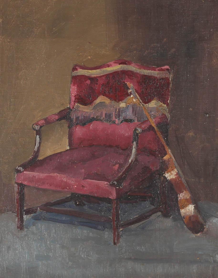 20th Century Oil - Gainsborough Chair And Guitar - Painting by Unknown