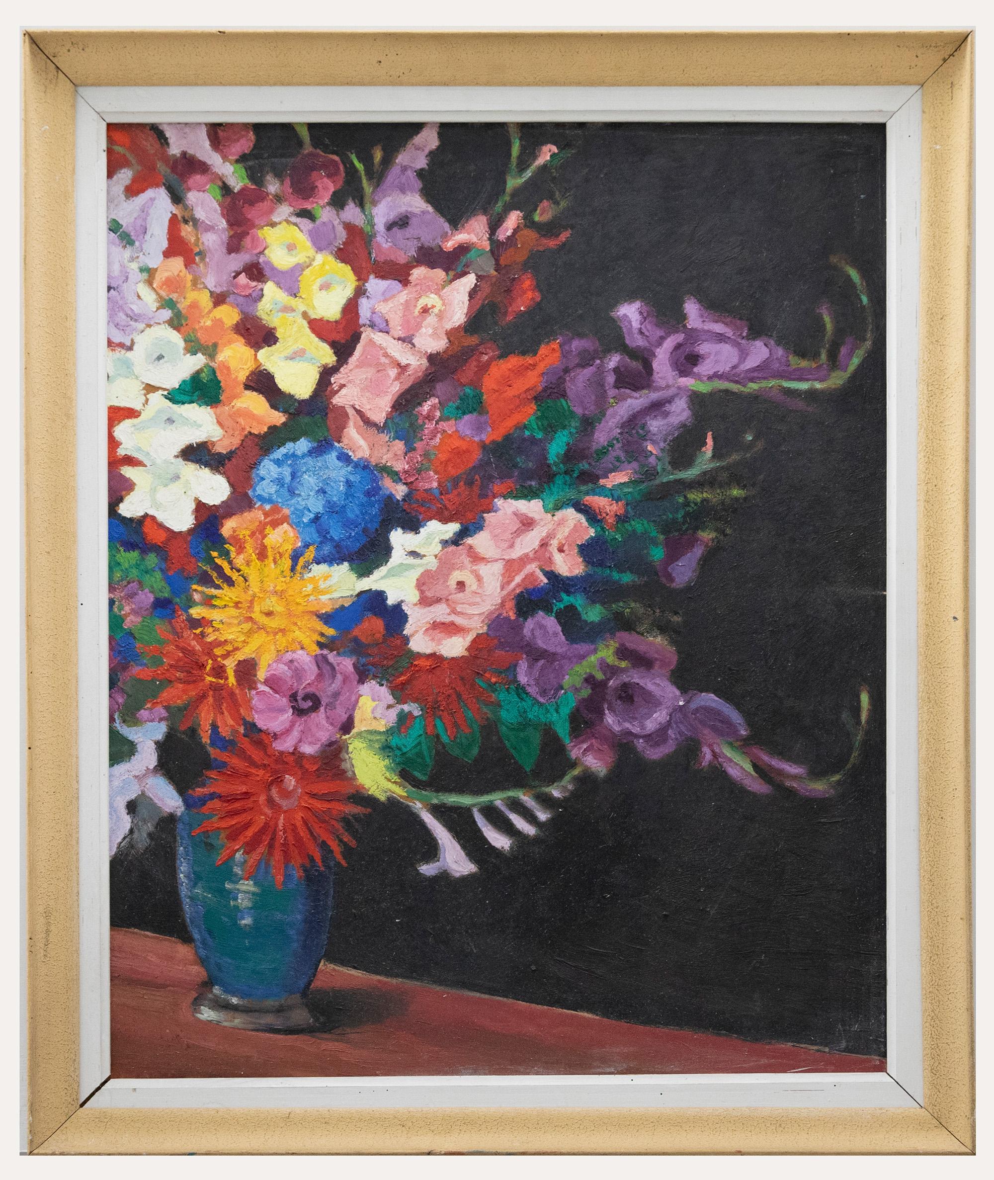 Unknown Still-Life Painting - 20th Century Oil - Gladioli Bouquet