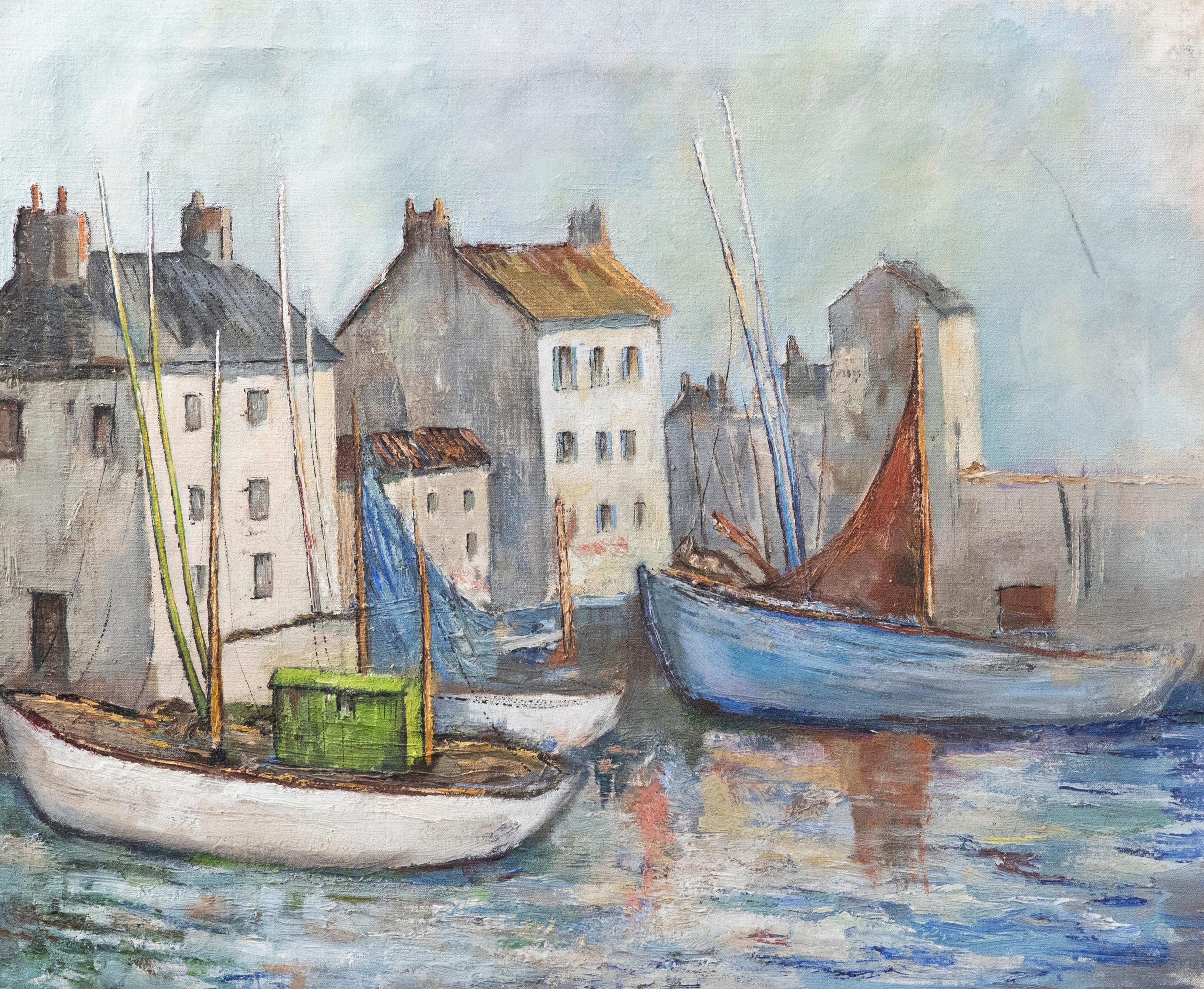 Unknown Figurative Painting - 20th Century Oil - Harbour Scene