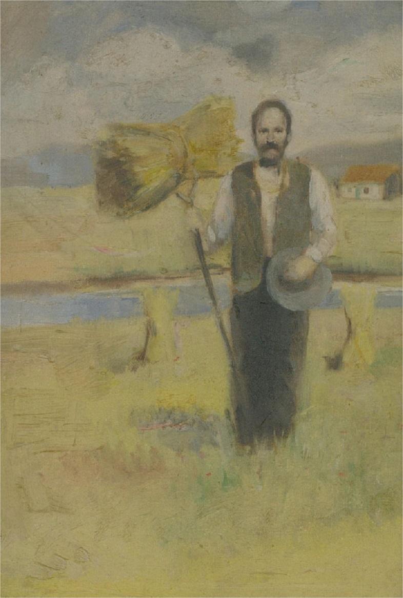 20th Century Oil - Harvesting The Stooks - Painting by Unknown