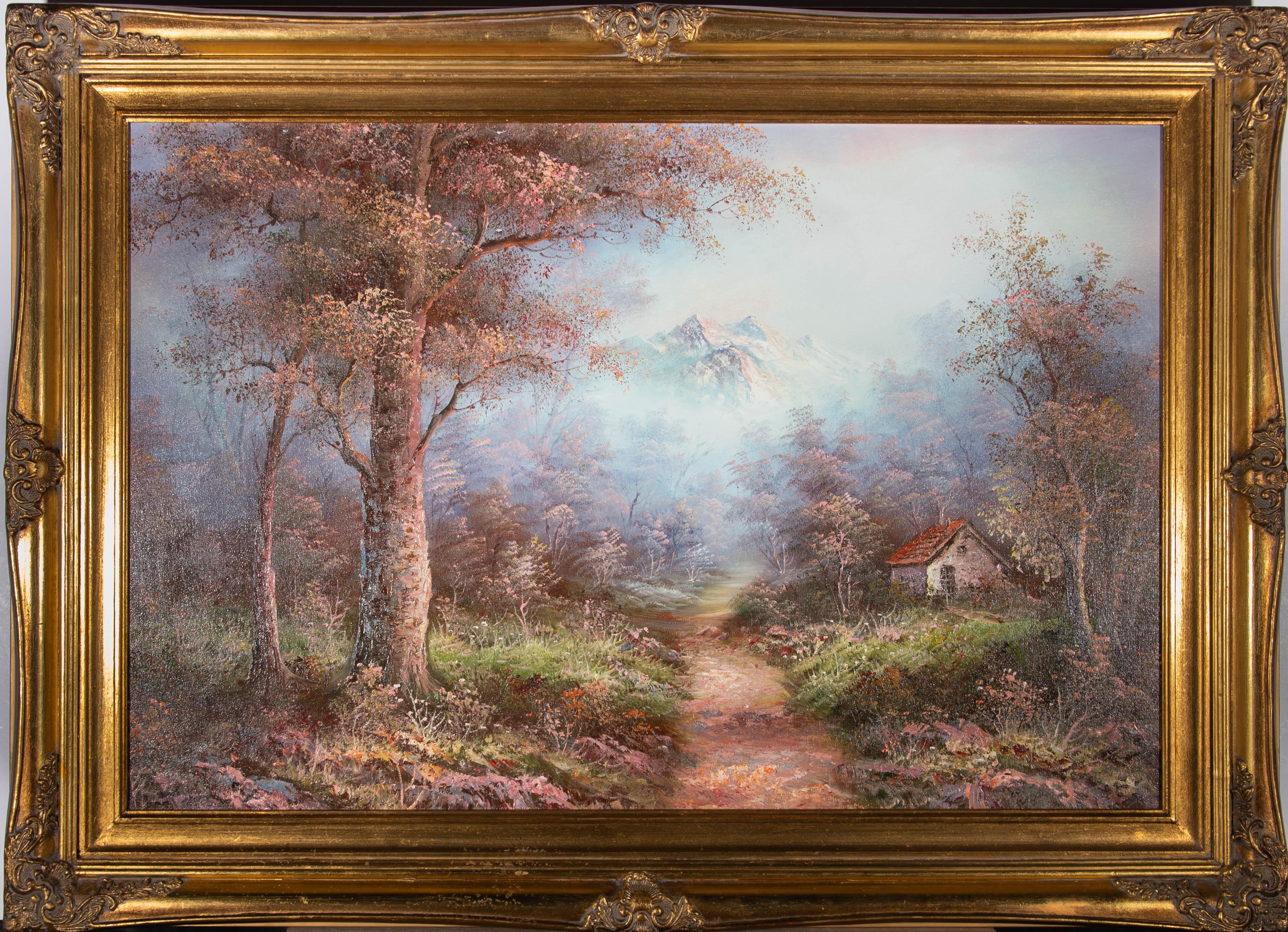 Unknown Landscape Painting - 20th Century Oil - Hazy Mountain Landscape