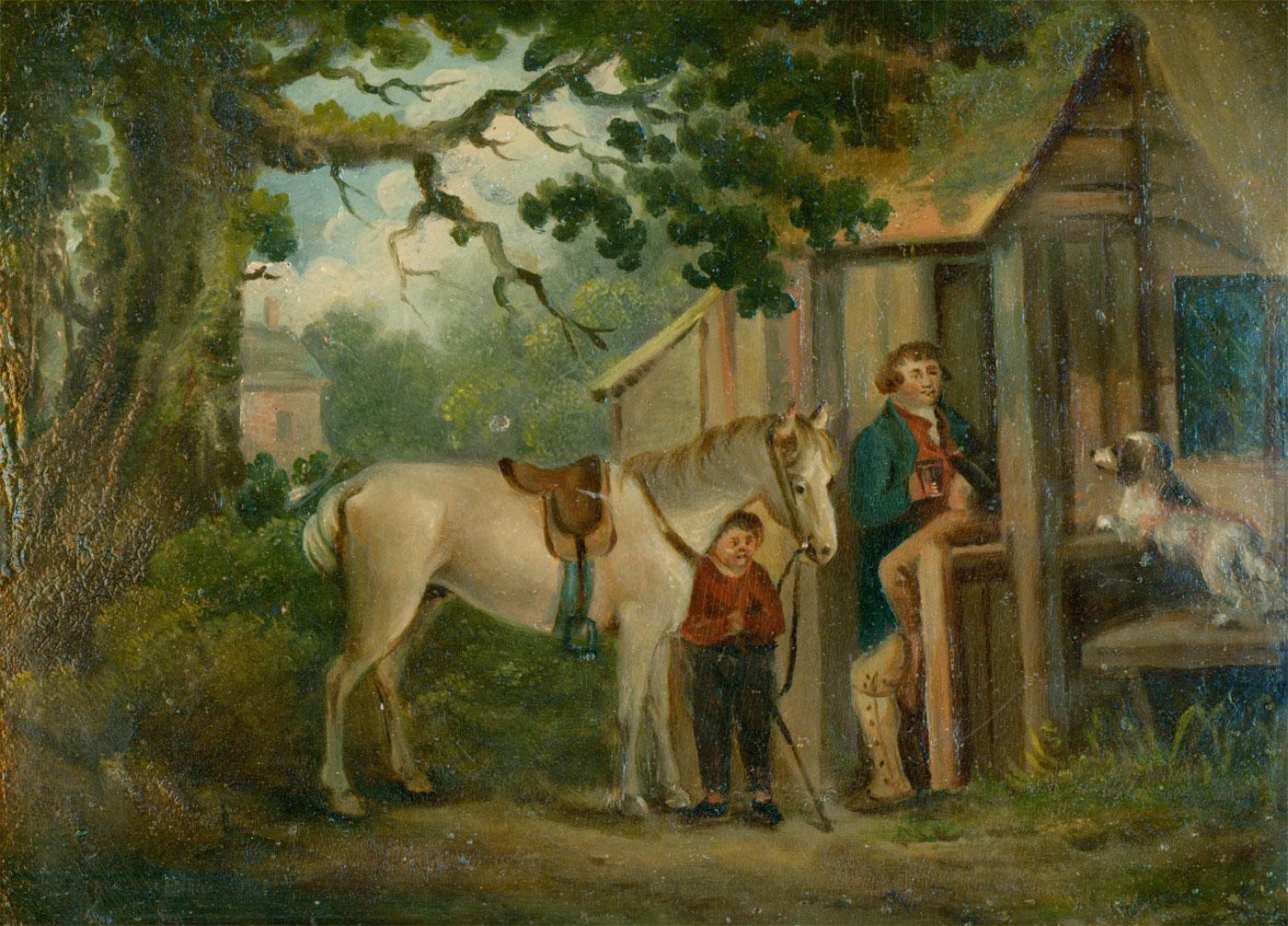 20th Century Oil - Horse and Groom - Painting by Unknown