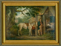 Vintage 20th Century Oil - Horse and Groom