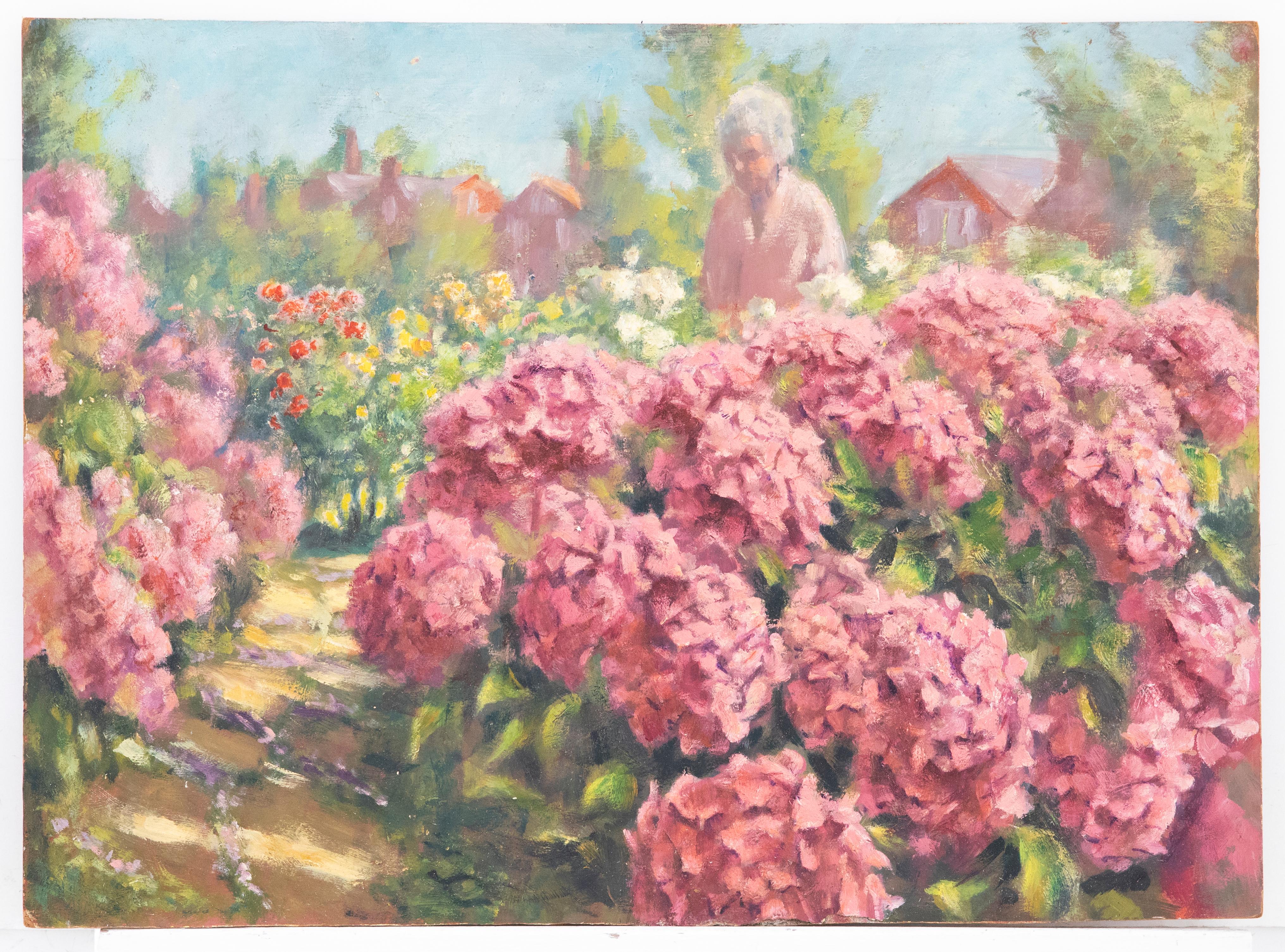 20th Century Oil - Hydrangea Garden - Painting by Unknown