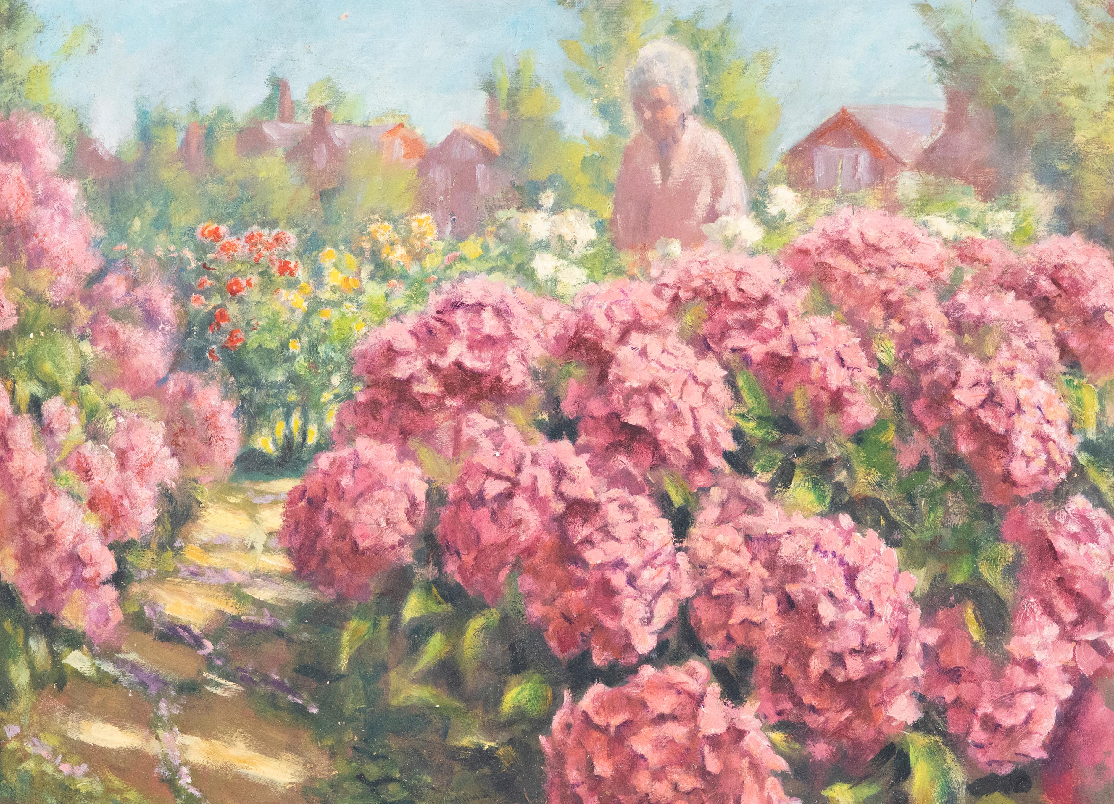 Unknown Landscape Painting - 20th Century Oil - Hydrangea Garden