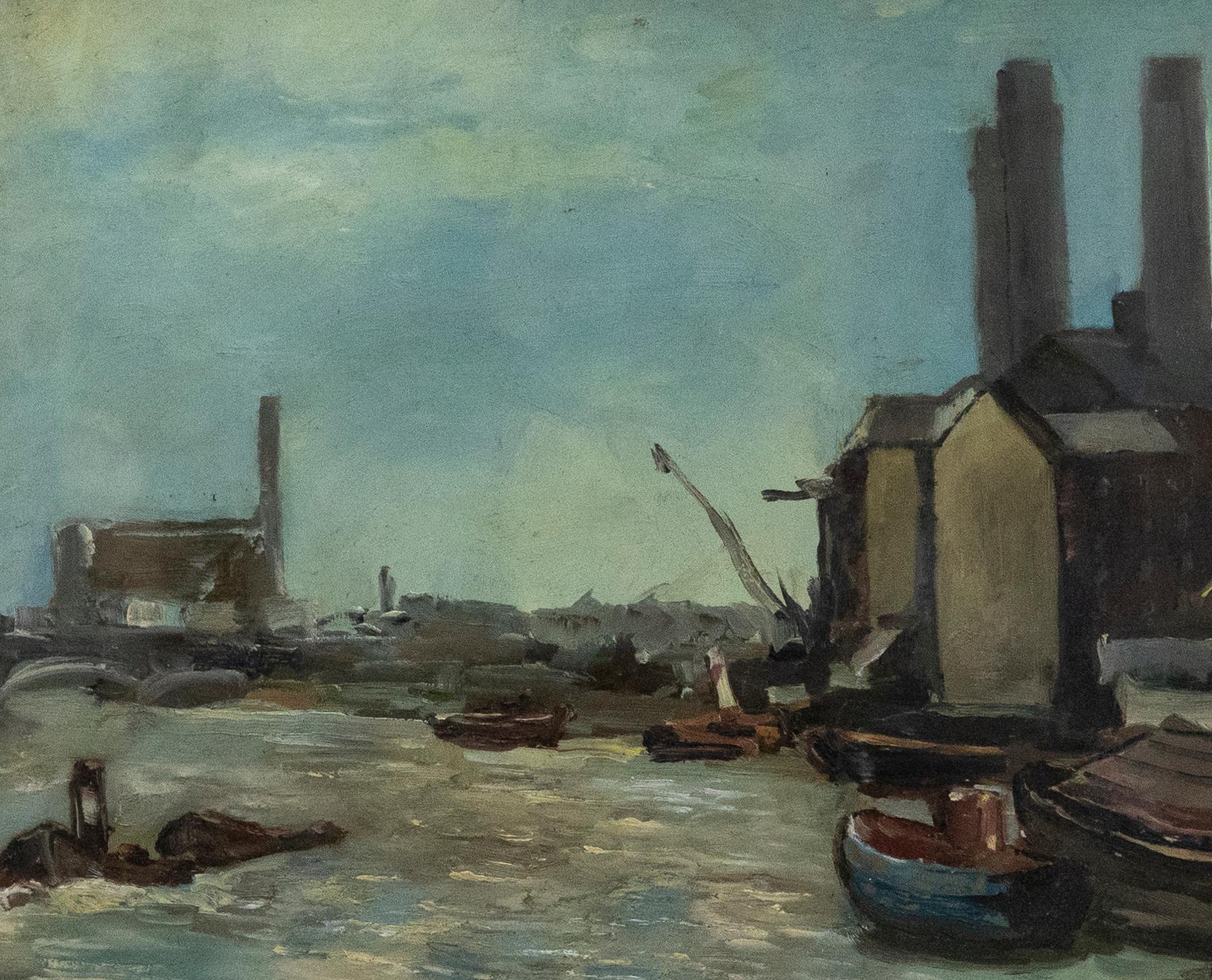 20th Century Oil - Industrial River Scene - Painting by Unknown